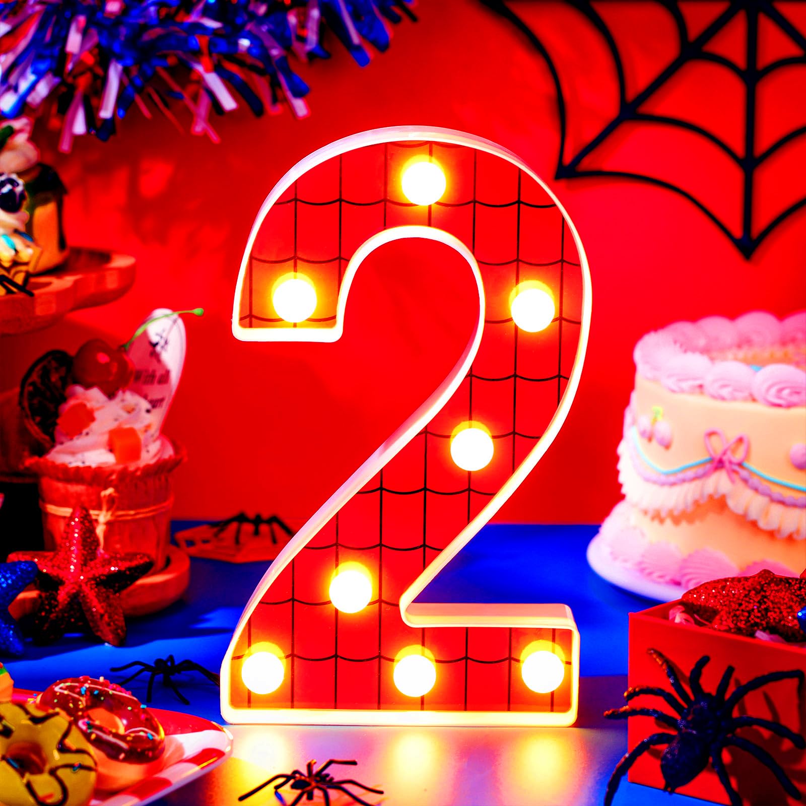 VIHOSE Spider LED Number Light – Birthday Party Decoration, Number 2, Polypropylene, As Shown, Ideal for Kids & Events