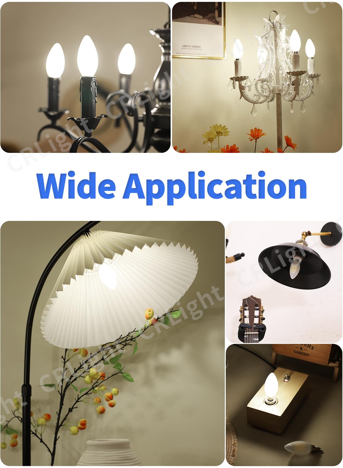 CRLight 6W Dimmable LED Candelabra Bulb, 4000K Daylight White, E12 Base, Pack of 8, Frosted Glass, 600 Lumens