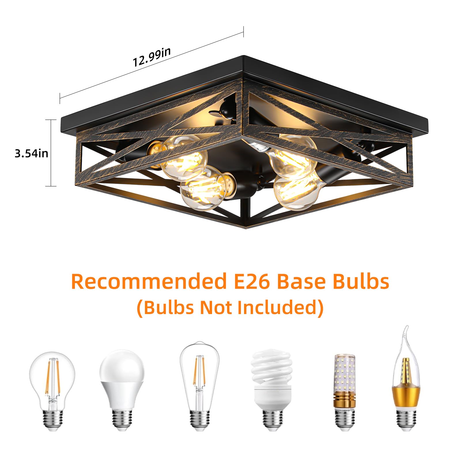 Dikaida 2 Pack Rustic 4-Light Kitchen, Hallway Flush Mount Light Fixtures, Industrial Metal Cage Ceiling Light For Farmhouse, Ki