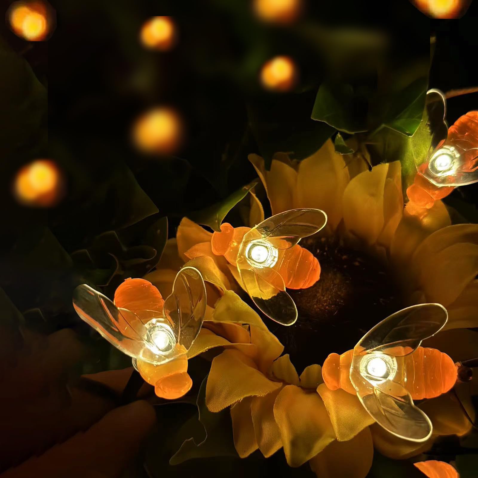 wominoy Solar Bee Lights - 60 LED Solar Bees String Lights Outdoor Waterproof, 2 Pack 27.5ft Garden Bees Decor, Solar Fairy Ligh