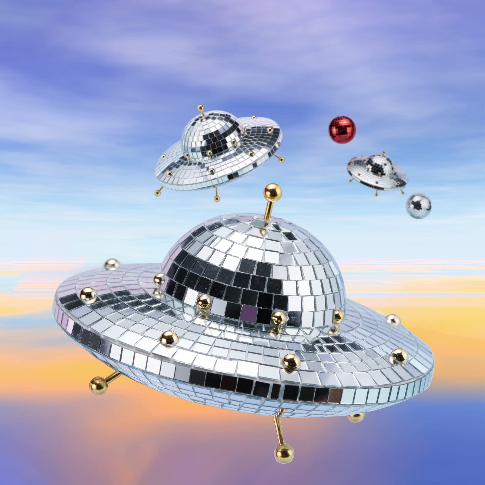 Valentines-Day Gift UFO-Shaped Disco-Ball Home-D  cor - Mirror Decorations for Table, Desk, Home, Party, Bar, Disco Spaceship UF
