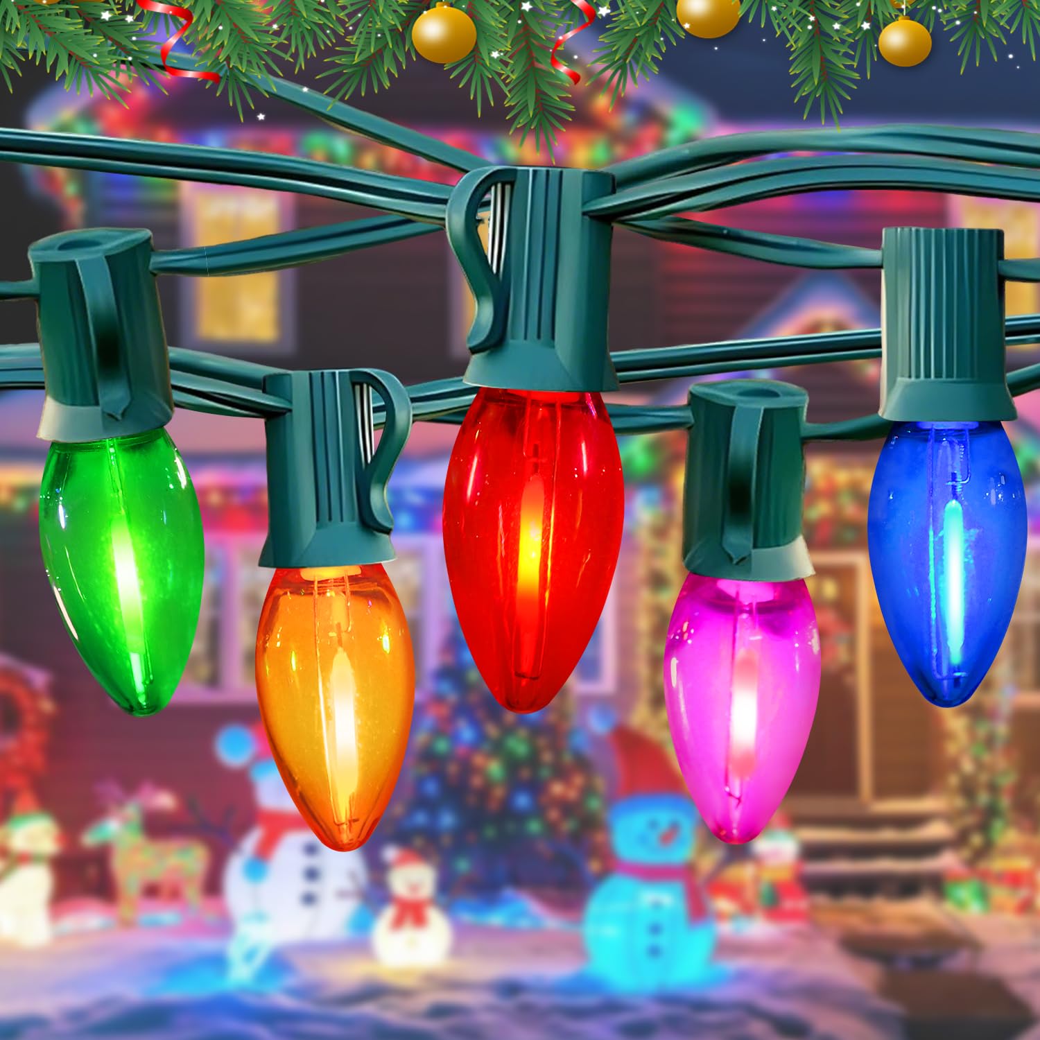 C7 Multicolor LED Christmas Lights Outdoor  25Ft LED Colored Christmas Tree Lights Waterproof with 25+2 LED Bulbs for Indoor Outdoor Christmas Decorations for Light up Christmas Tree Home Yard  0.6W
