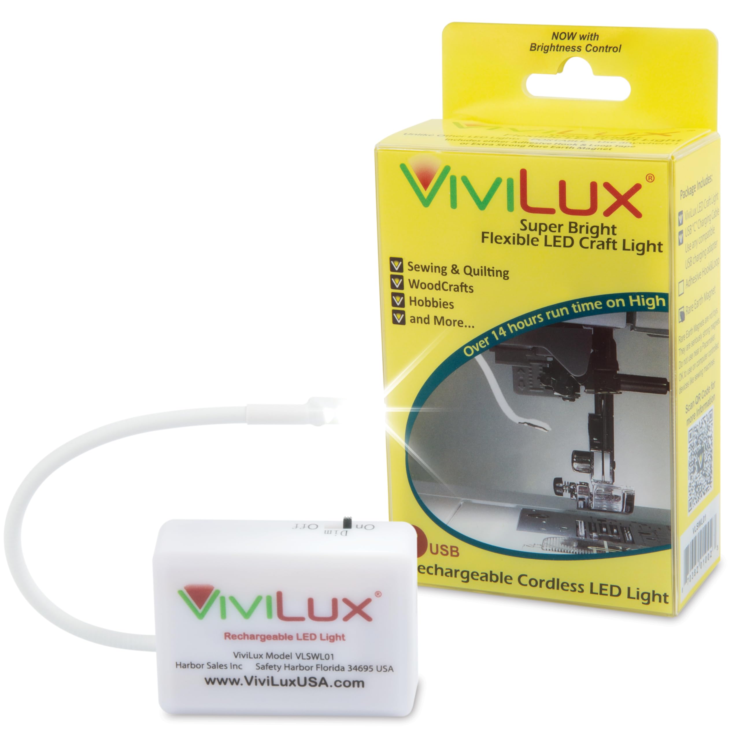ViviLux Cordless LED Sewing Machine Light - 1200 Lumen Rechargeable Sewing Light with Rare Earth Magnet Mount, Flexible Goosenec