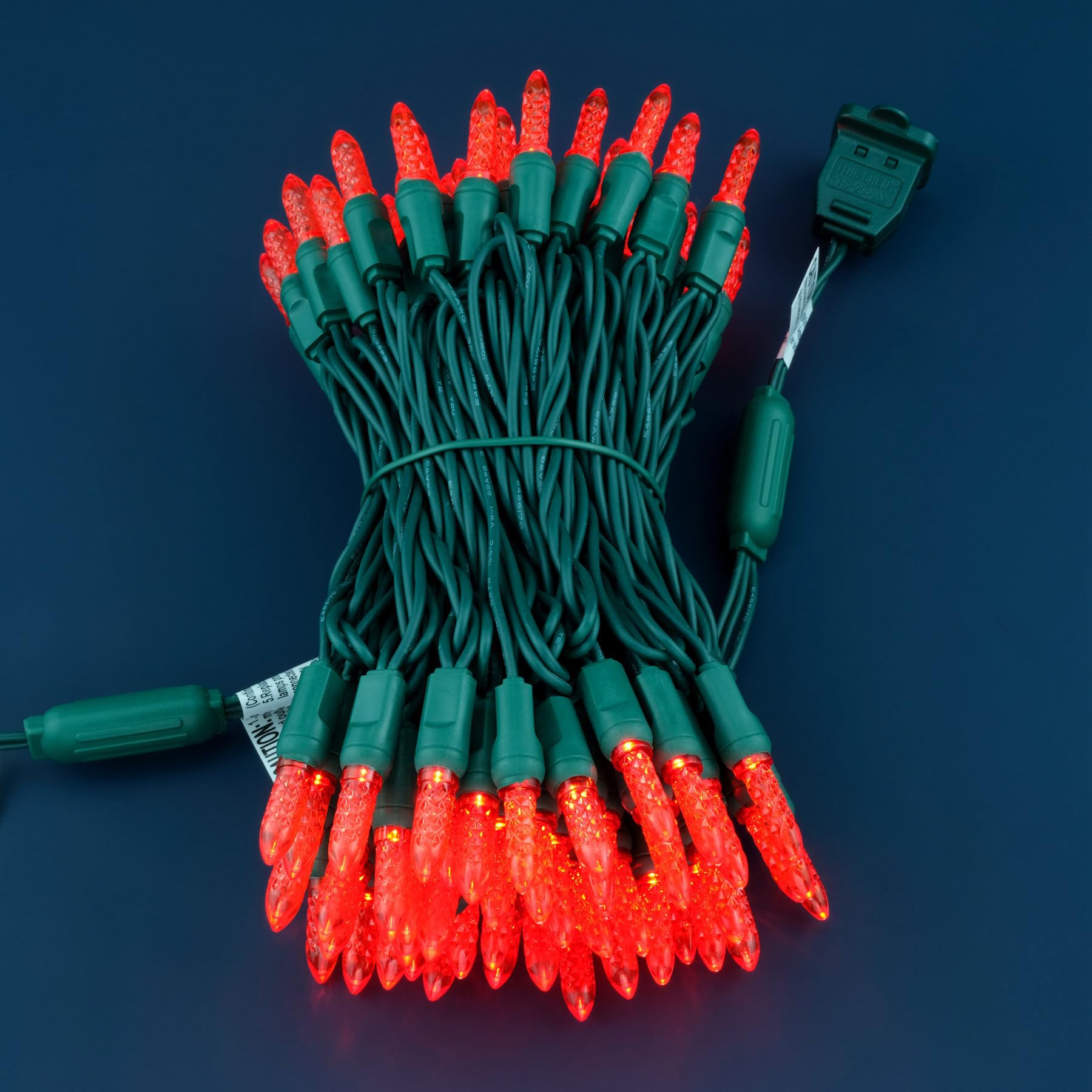 SWEET SHINE LED Christmas Lights, 33 ft Green Cord, Waterproof, M6 Model, Red Faceted One-Piece