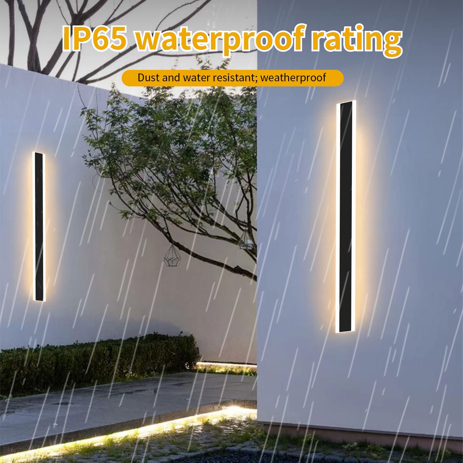 Modern 47Inch Outdoor Wall Light, 3000K Black Acrylic Exterior Lighting Fixtures Wall Mount, Ip65 Waterproof Modern Porch Lights Outdoor Wall Sconce, Led Long Outdoor Lights For House Hard-Wired