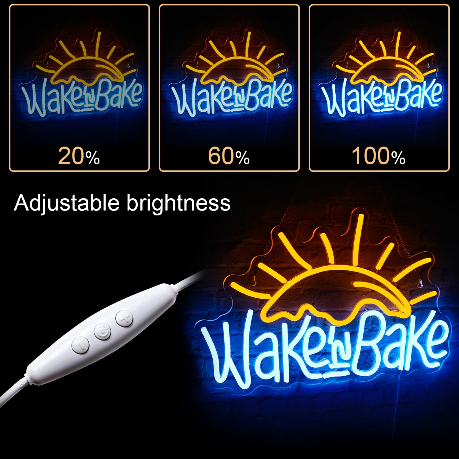 WLHOPE Neon Sign - Wake in Bake LED Wall Decor, 16.5x11 inches, Yellow Blue, Model LL-bake