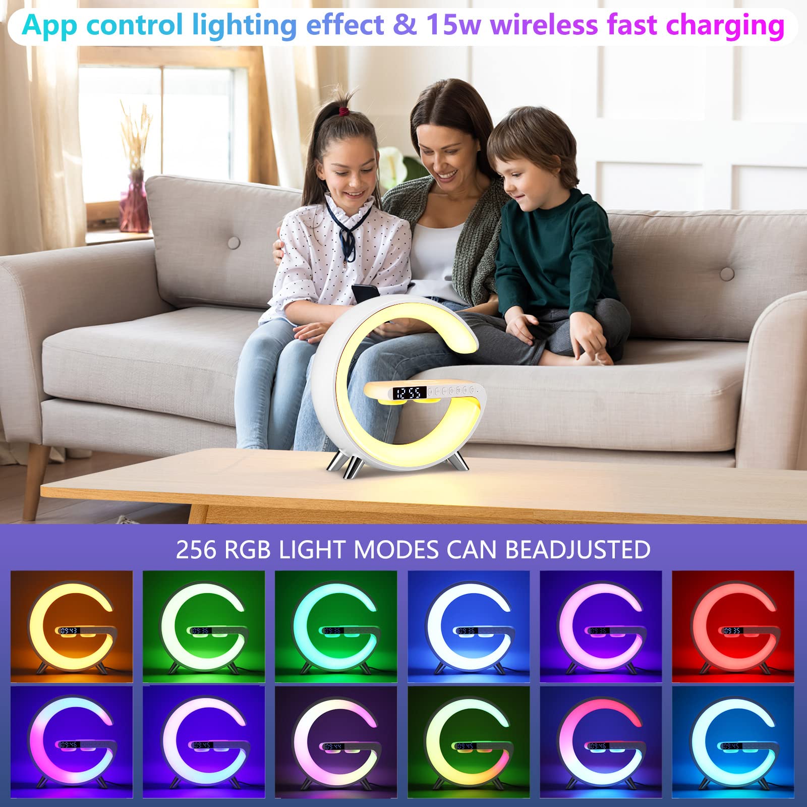 Wireless Charger Atmosphere Lamp, 2025 New Intelligent Led Table Lamp, Bluetooth Speaker, Dimmable Night Light Bedside Lamp Alar