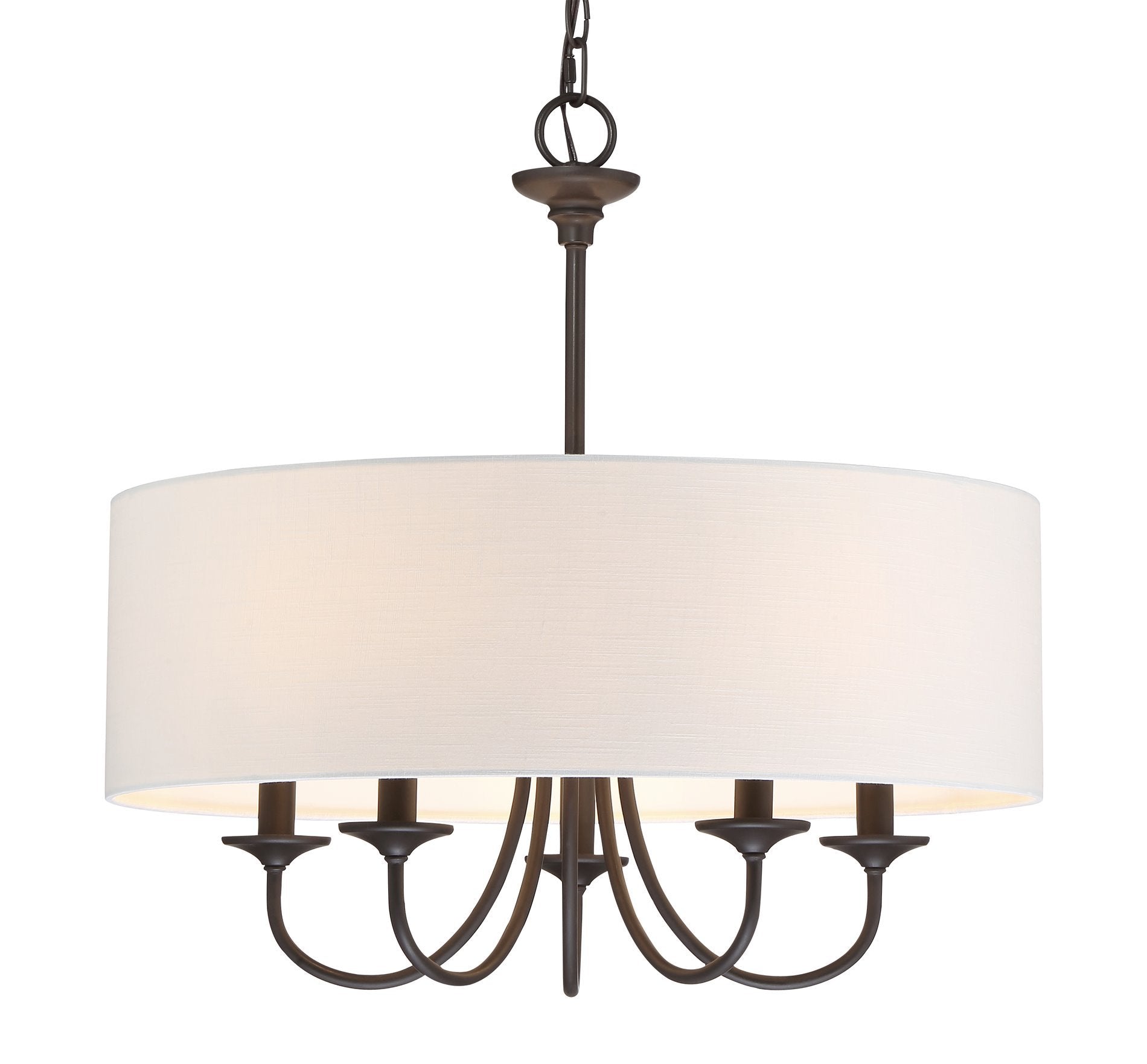 Kira Home Quinn 22 Traditional 5-Light Chandelier + White Linen Drum Shade  Oil-Rubbed Bronze Finish