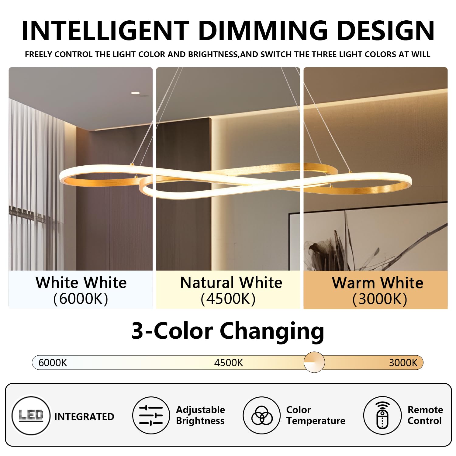 Gold Led Chandelier For Kitchen Island Lighting,Dimmable Modern Chandelier For Dining Room, L39.4" Modern Led Pendant Light Fixture Height Adjustable Brushed Gold Dining Room Light Fixture Over Table