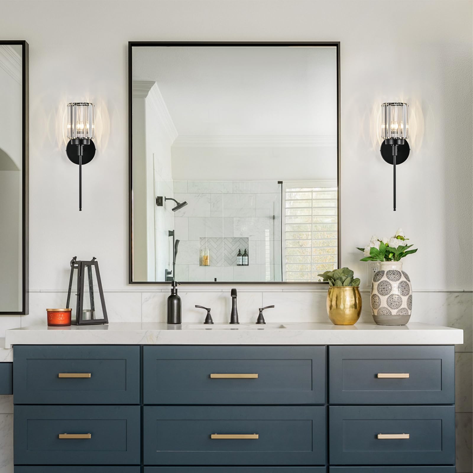 Huoku Single Black Wall Sconce, Modern Crystal Vanity Lighting Fixture With Crystal Shade, 1-Light Wall Lamp For Bathroom Bedroo