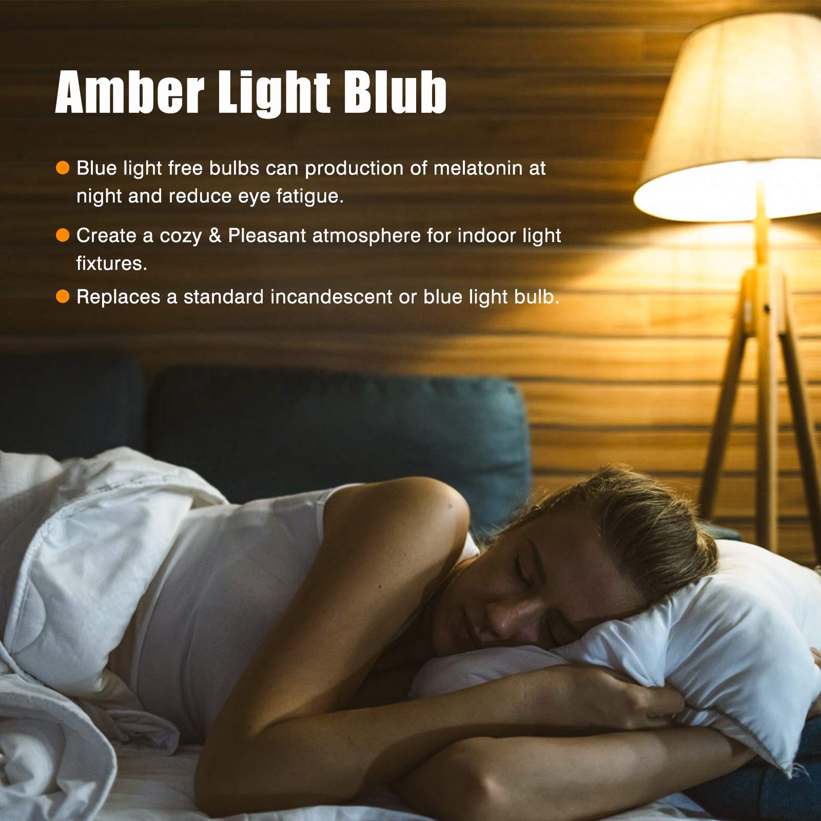 Neporal Amber Light Bulbs 9W, Soft Warm Sleep Light Bulbs 60W Equivalent, Blue Light Blocking Amber Night Light Bulbs 1800K, Bedtime Light Bulb For Healthy Sleep, 6 Pack