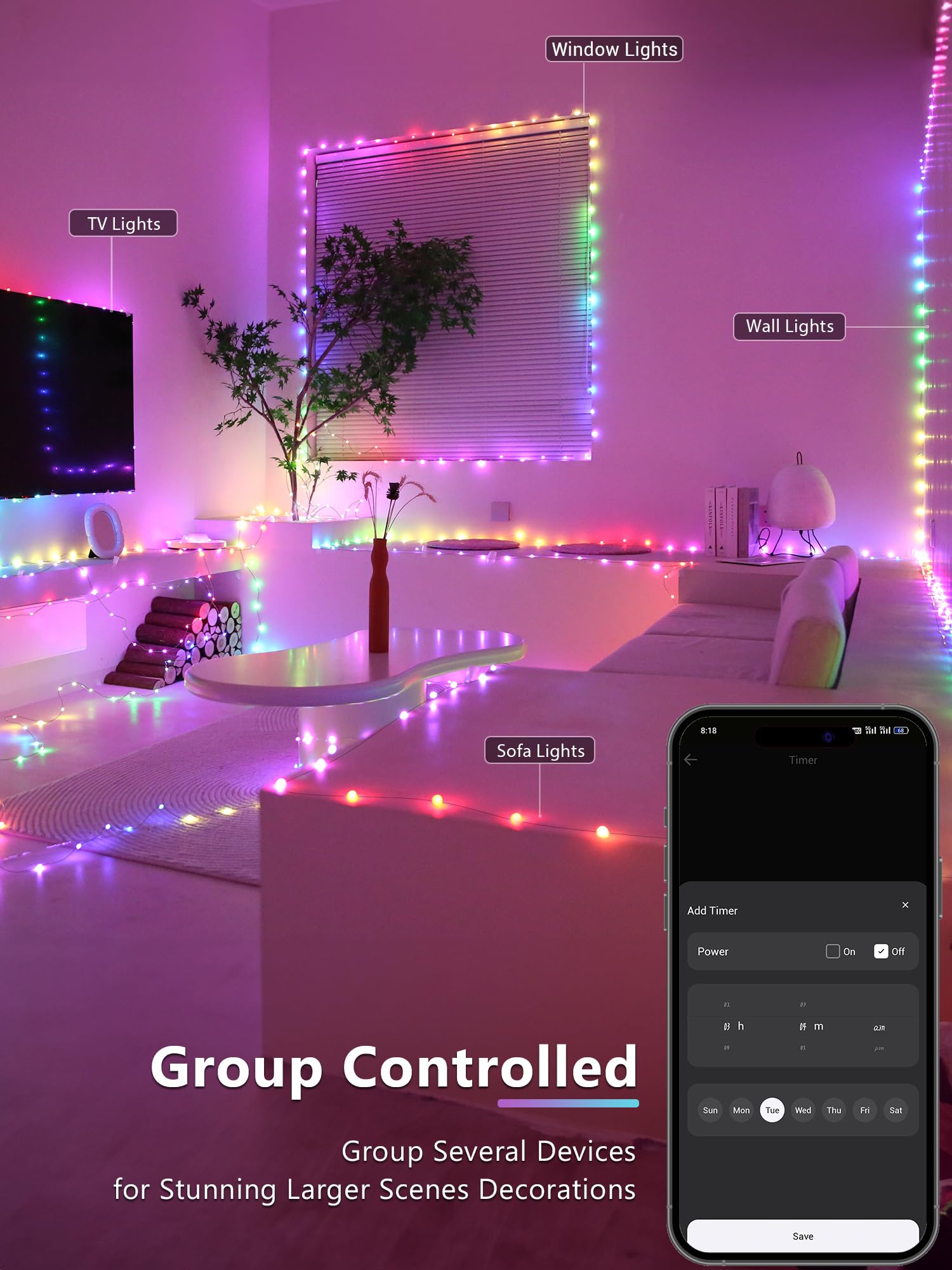 BrizLabs Smart Christmas Fairy Lights, 33ft 100 LED Color Changing, Alexa & Google Home Compatible, Green Wire for Holiday Decor