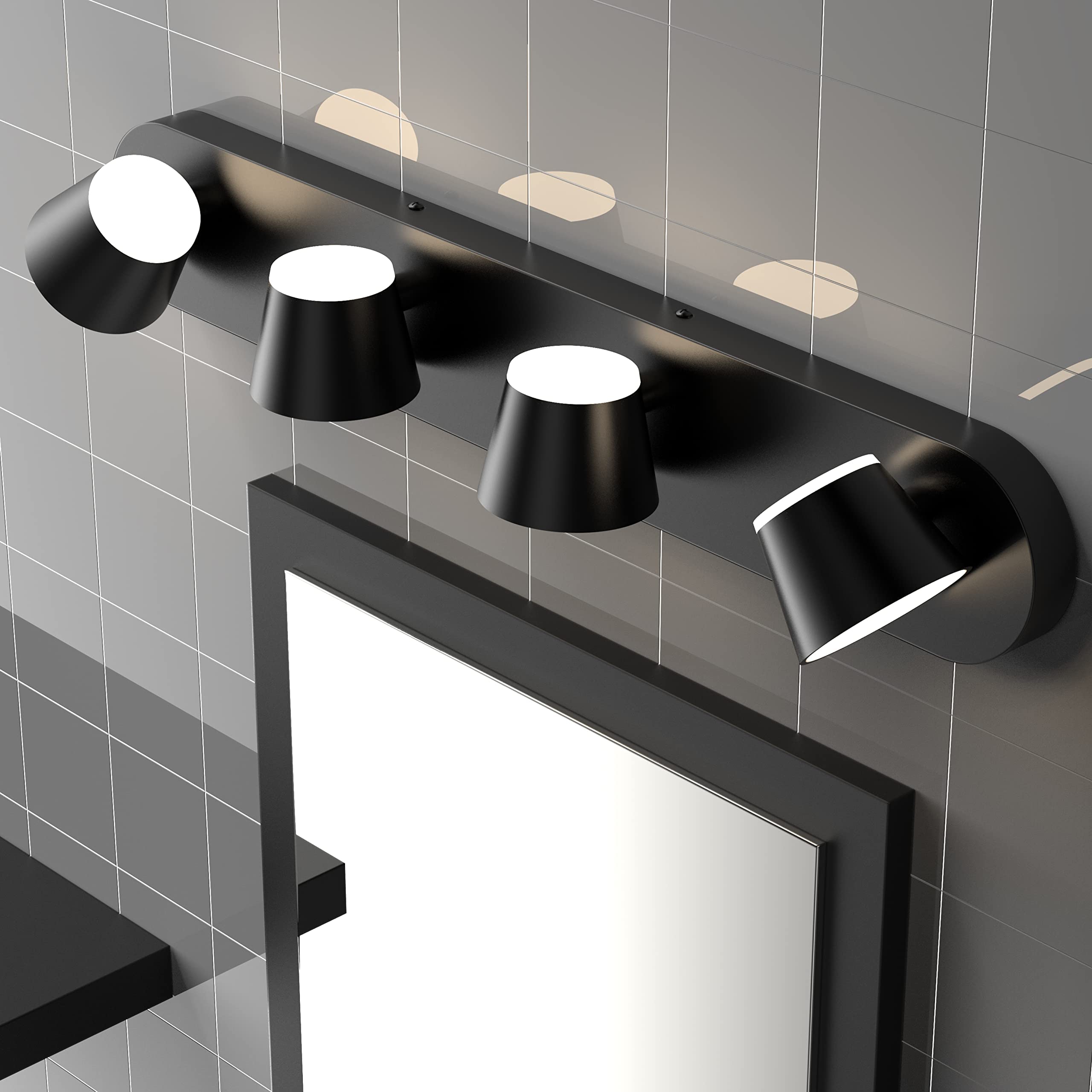 URSOLA 4 Light Bathroom Vanity Light, LED Metal Fixtures, Dimmable, 27 inch, Black, Model 7540-4T