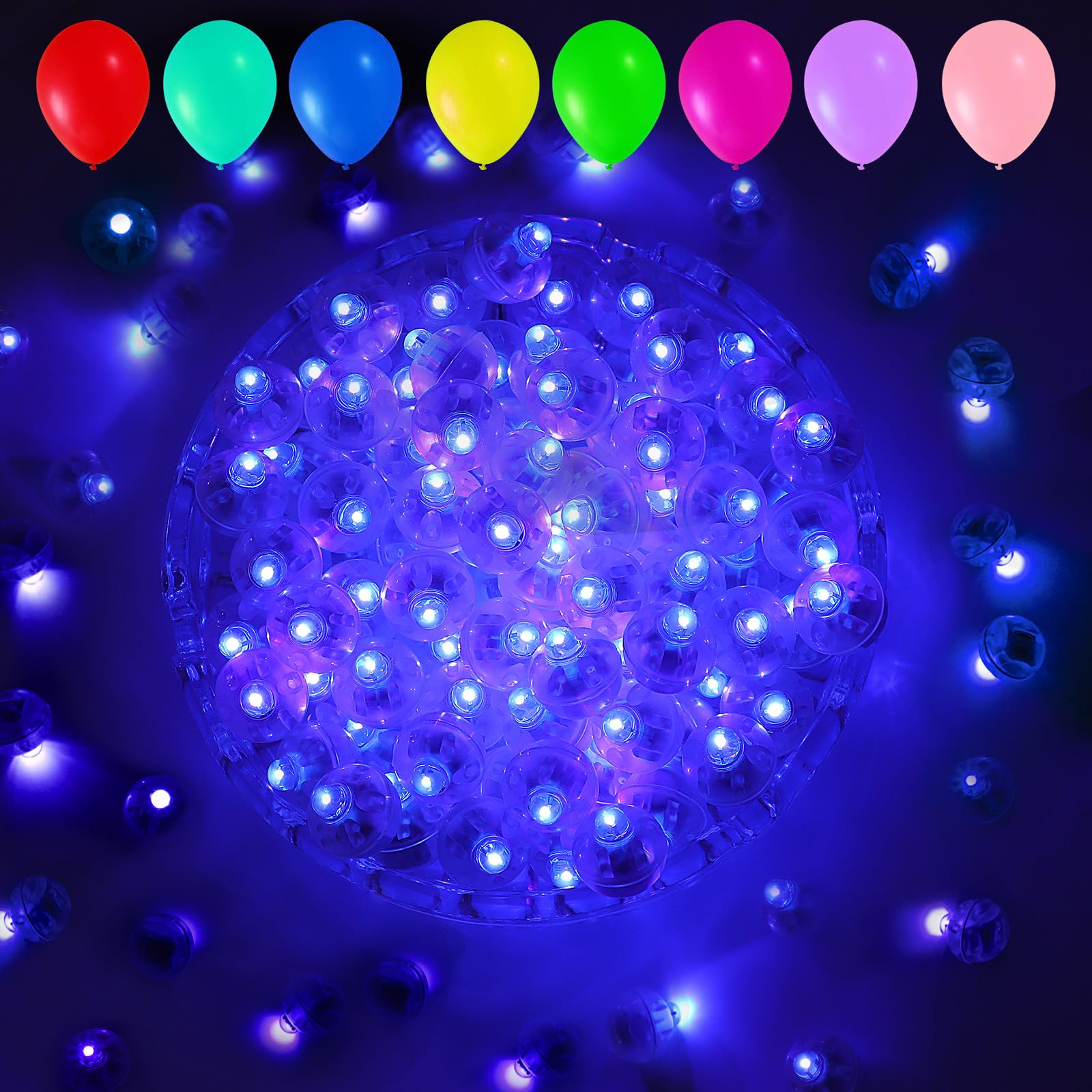 Aogist Balloon Lights, Battery Powered Round LED Ball Lamp, 100 PCS, Purple-Flash, Waterproof Twinkle Mini Light for Parties and Events
