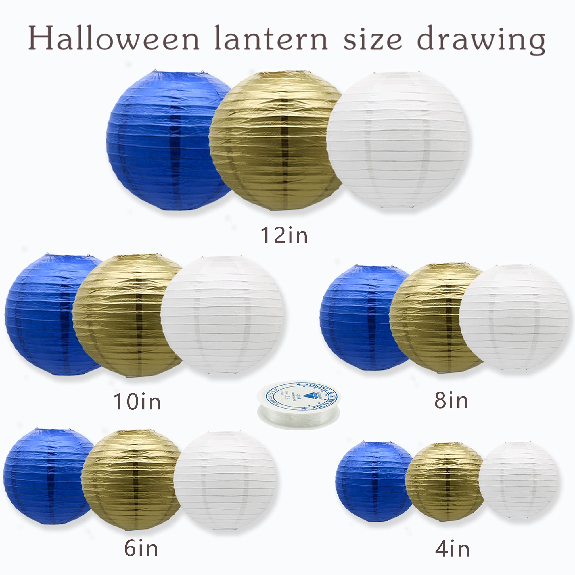 MEIDUO Paper Lanterns 15pcs Party Decorations, Navy Blue Gold, Indoor Outdoor, Model: PaperLanterns-021, Paper Material