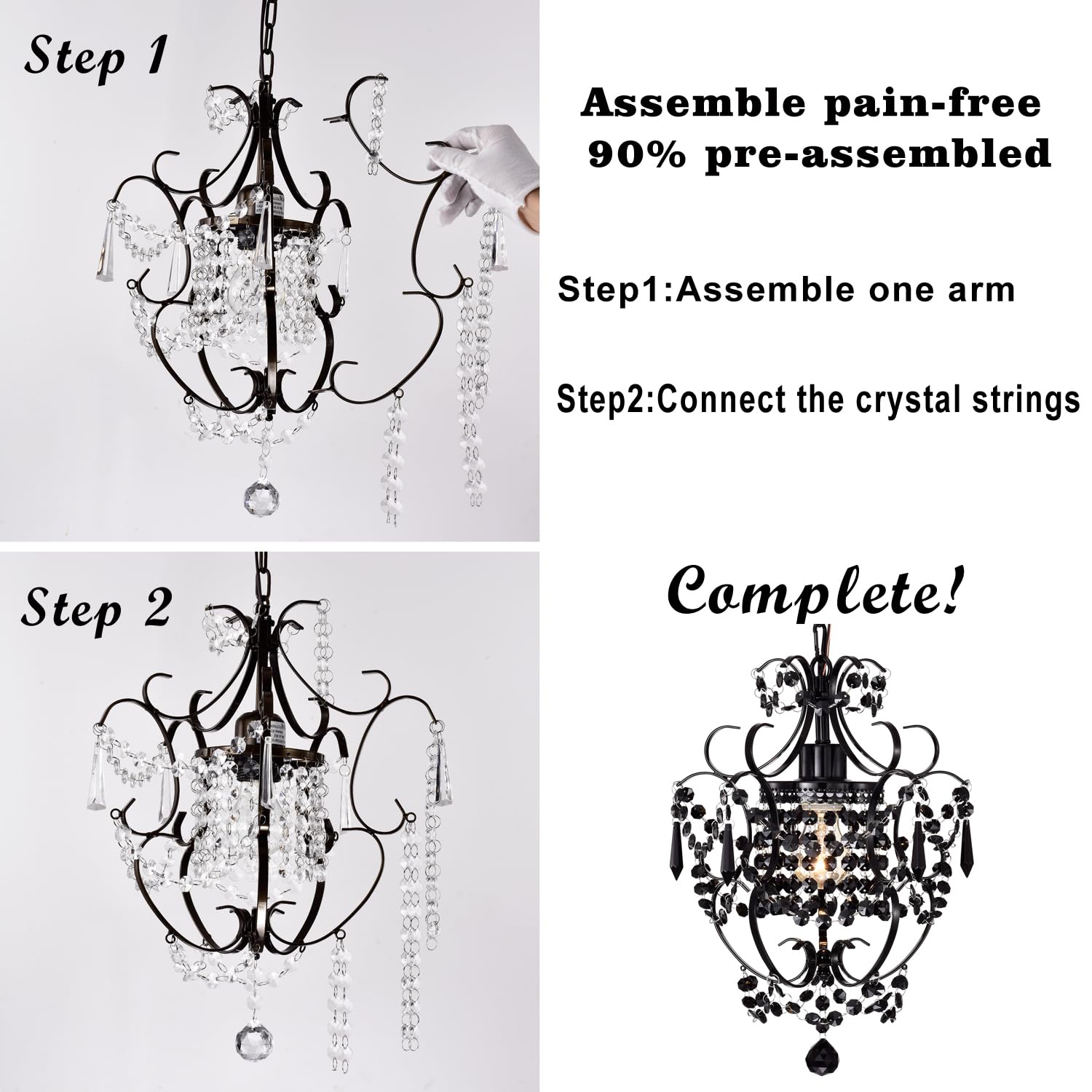 Antique House Black Chandelier Small Crystal Chandelier Lighting Modern Mini Hanging Light Fixtures With 1 Light