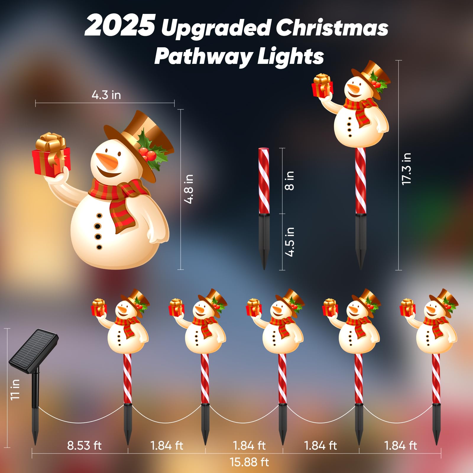 NESSTU Solar Christmas Decorations - Set of 5 Snowman Pathway Lights, Waterproof, Red & White, Solar Powered, 10 Modes