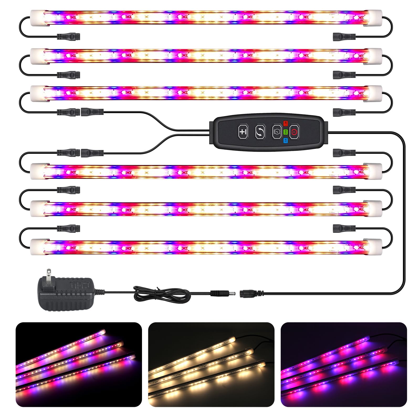 CT CAPETRONIX LED Grow Light Strips, 36W Full Spectrum, 3 Modes, 10 Dimmable Levels, 6 Pack, Blue/Red, Model TS0ZW06