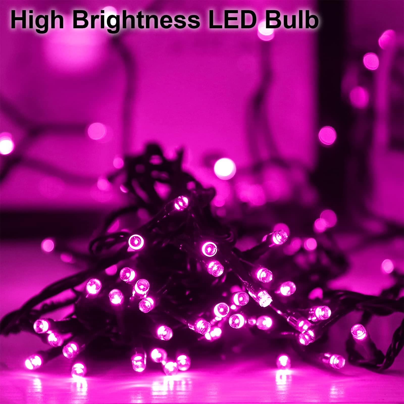 YAOZHOU Solar Pink String Lights 144ft 400LED Fairy Lights, 8 Modes, IP44 Waterproof for Outdoor Garden Wedding Party Decor