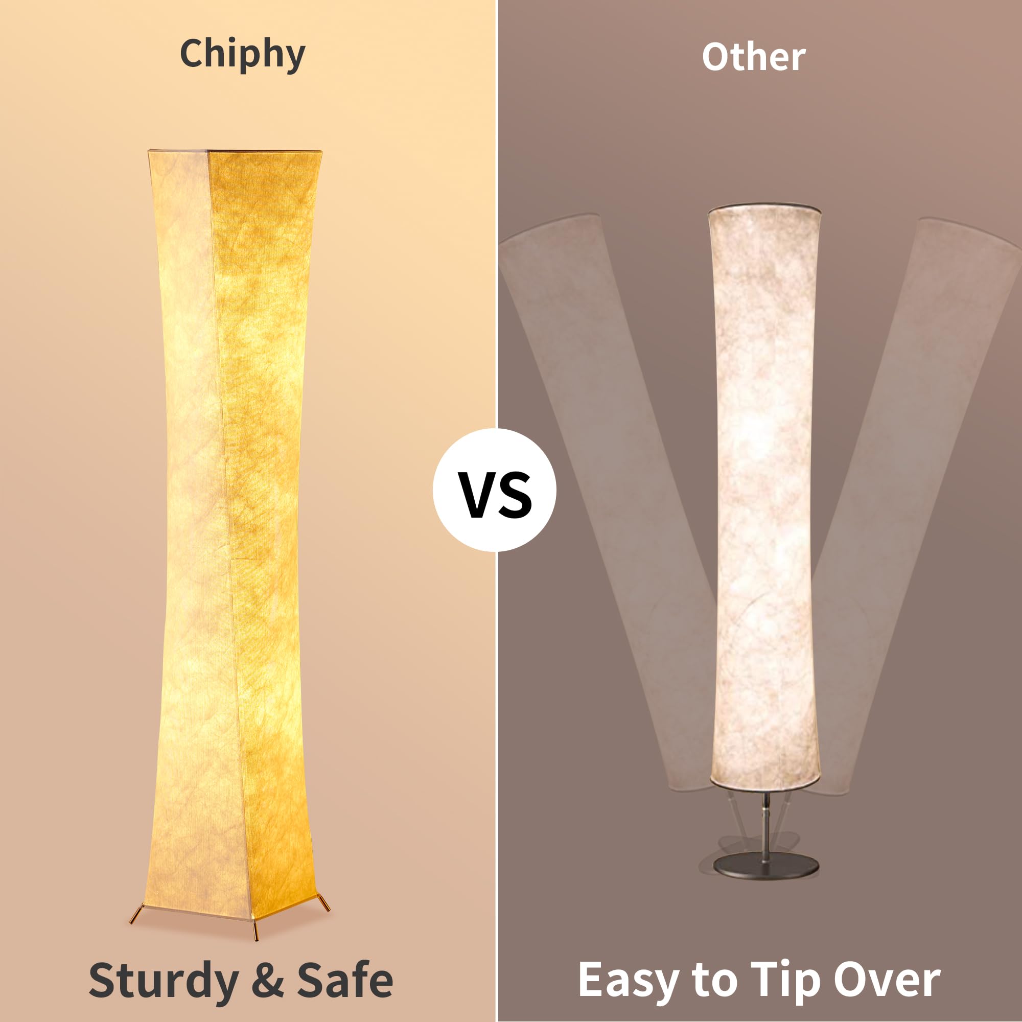 Chiphy Dimmable 61&quot; Floor Lamp, Adjustable Brightness Led, White Fabric Shade, Home Decor