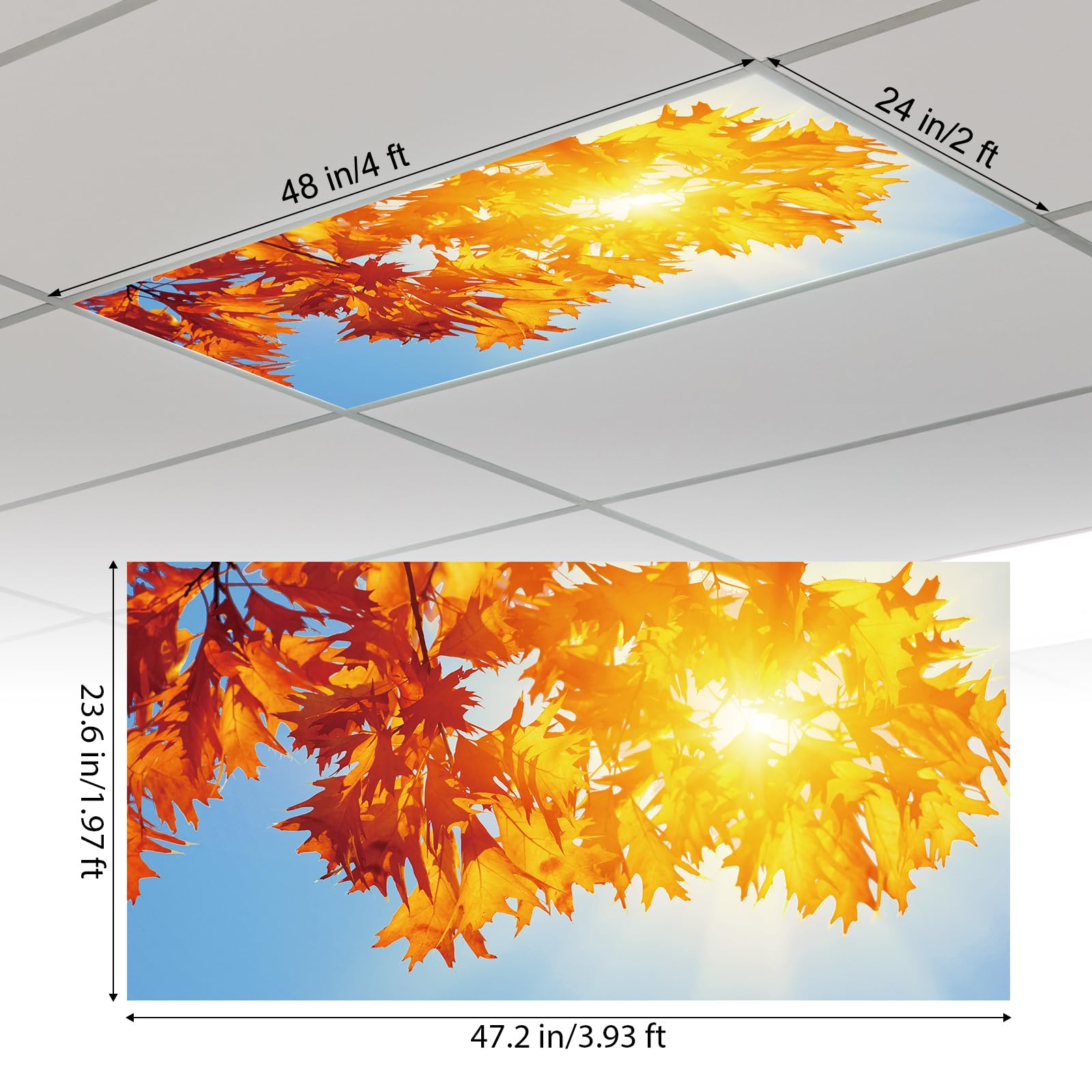 Outus Fluorescent Light Cover Magnetic Ceiling Panel 2x4 ft Polyester Maple Leaf