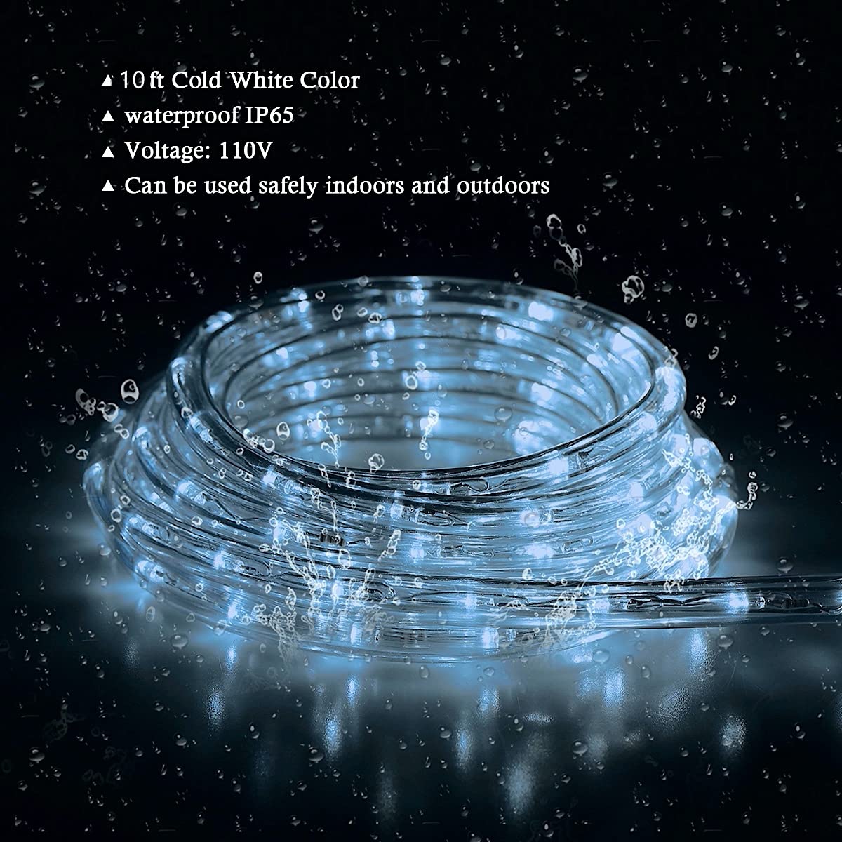 Tuanchuanrp LED Rope Lights Waterproof 10Ft Cold White Copper Strip Lights for Indoor/Outdoor Decorative Lighting