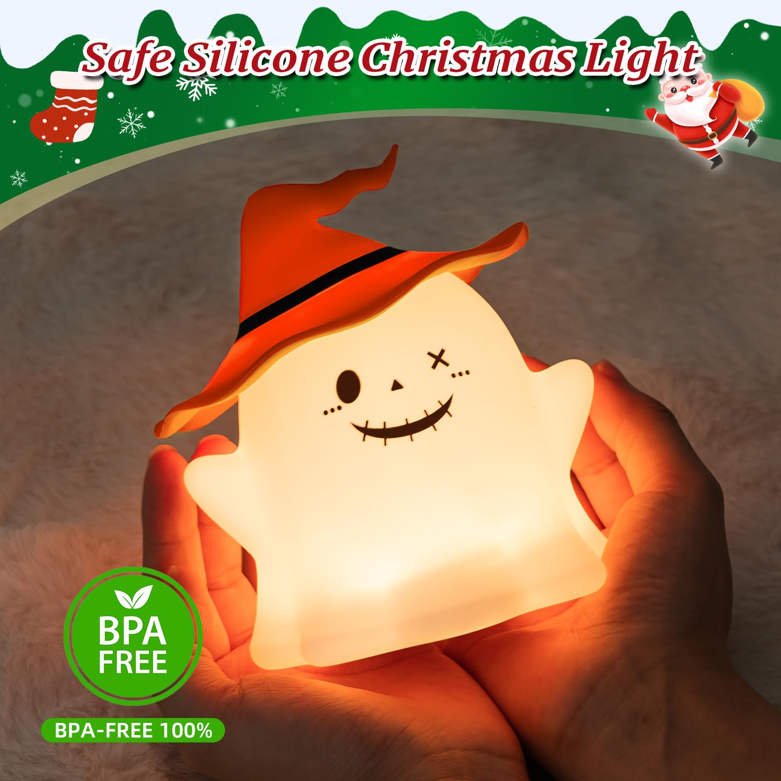 Umlaen 1800Mah Rechargeable Christmas Night Light  Silicone Night Lights  Rgb Color Glow  Bedside Lamp For Bedroom/Nursery/Decor/Christmas Gift (Orange)