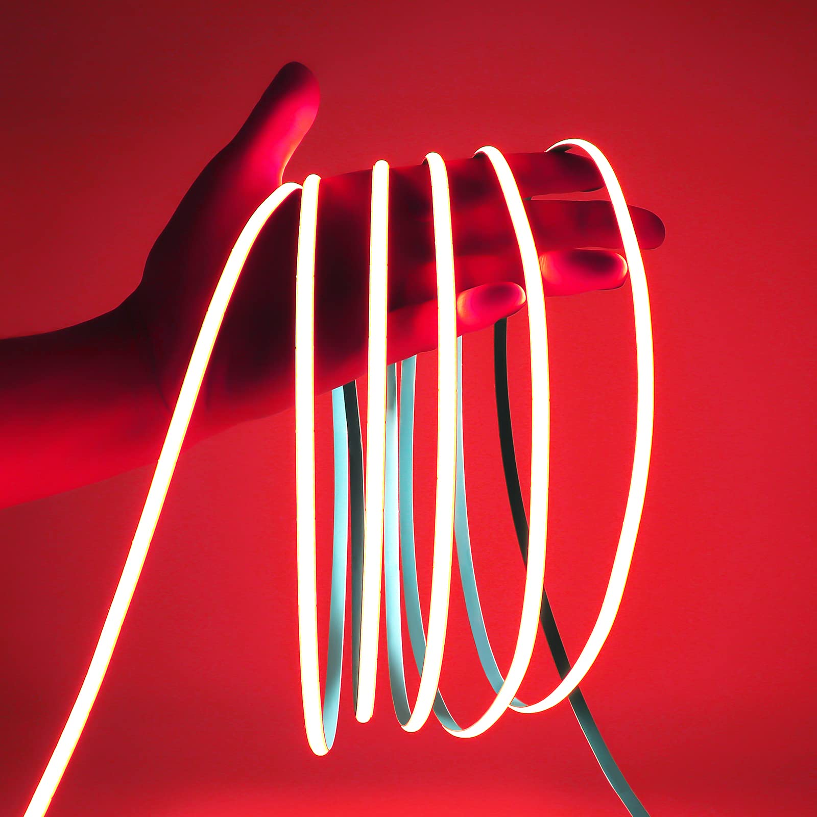 MALIIGAZA 24V COB LED Strip Red 5mm Ultra Narrow LED Light Tape, High Bright Dotless Dimmable Flexible LED Ribbon, IP30 5m 16.4F