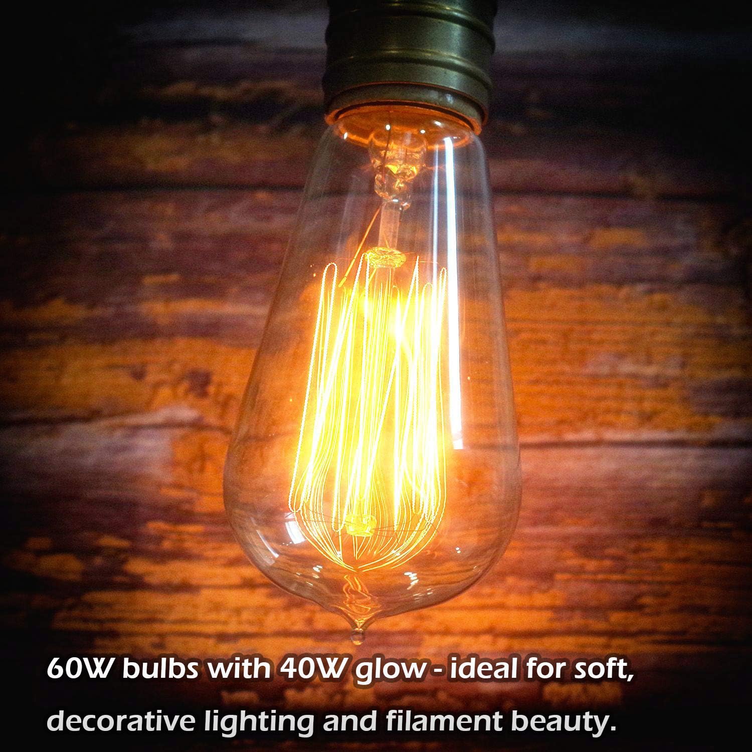 Jslinter Edison Light Bulb 6-Pack, Warm White 2200K, 60W Dimmable ST58, Clear Glass, Antique Vintage Style