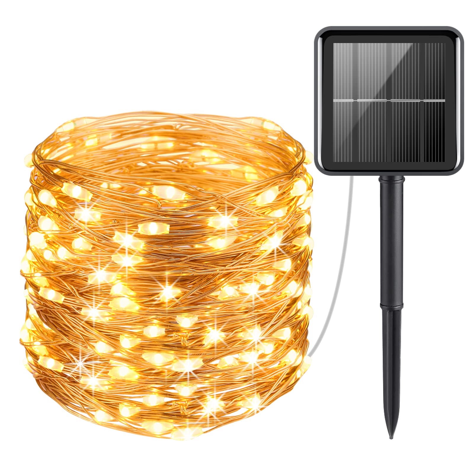 AMIR Upgraded Solar String Lights Outdoor  8 Modes Mini 39Feet 120 LED Copper Wire Lights  Solar Powered Fairy Lights  Waterproof Decoration Lights for Garden Yard Party Wedding Christmas (Warm White)