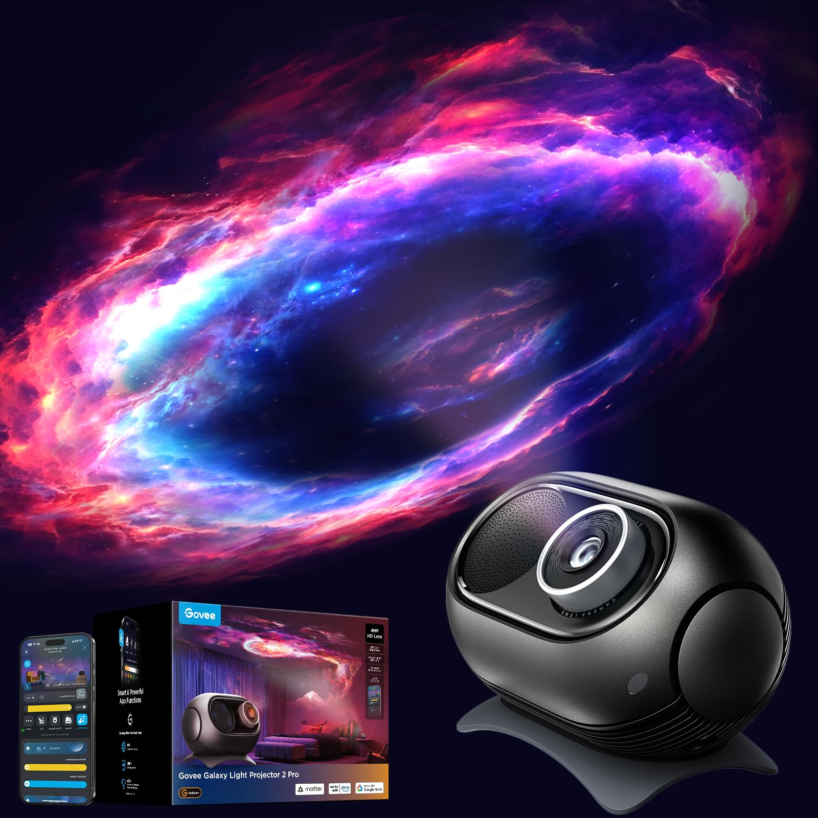 Govee Galaxy Light Star Projector 2 Pro, 4 Megapixel HD Lens, Planetarium Projector work with Matter, Night Light Projector with