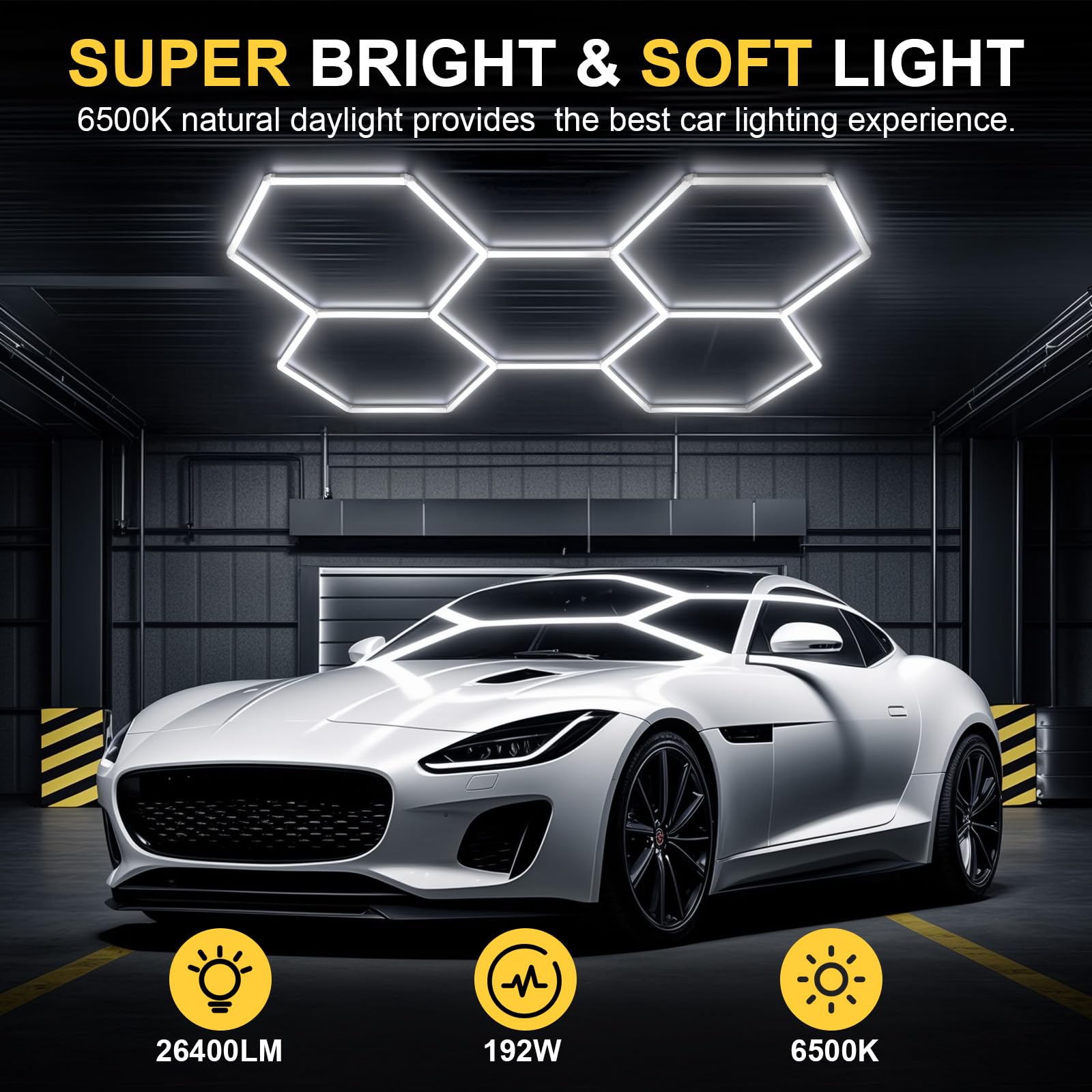 Sylsmart Hexagon Led Garage Lights, 26400Lm Super Bright 5 Hex Honeycomb Lights, Garage Gym Octagon Lighting For Car Detailing C