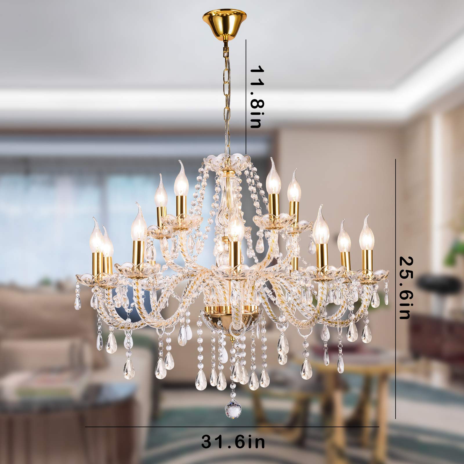 Panghuhu88 Crystal Candle Chandeliers Lighting 15 Lights Pendant Ceiling Fixture Lamp For Dining Living Room Bedroom Hallway Ent