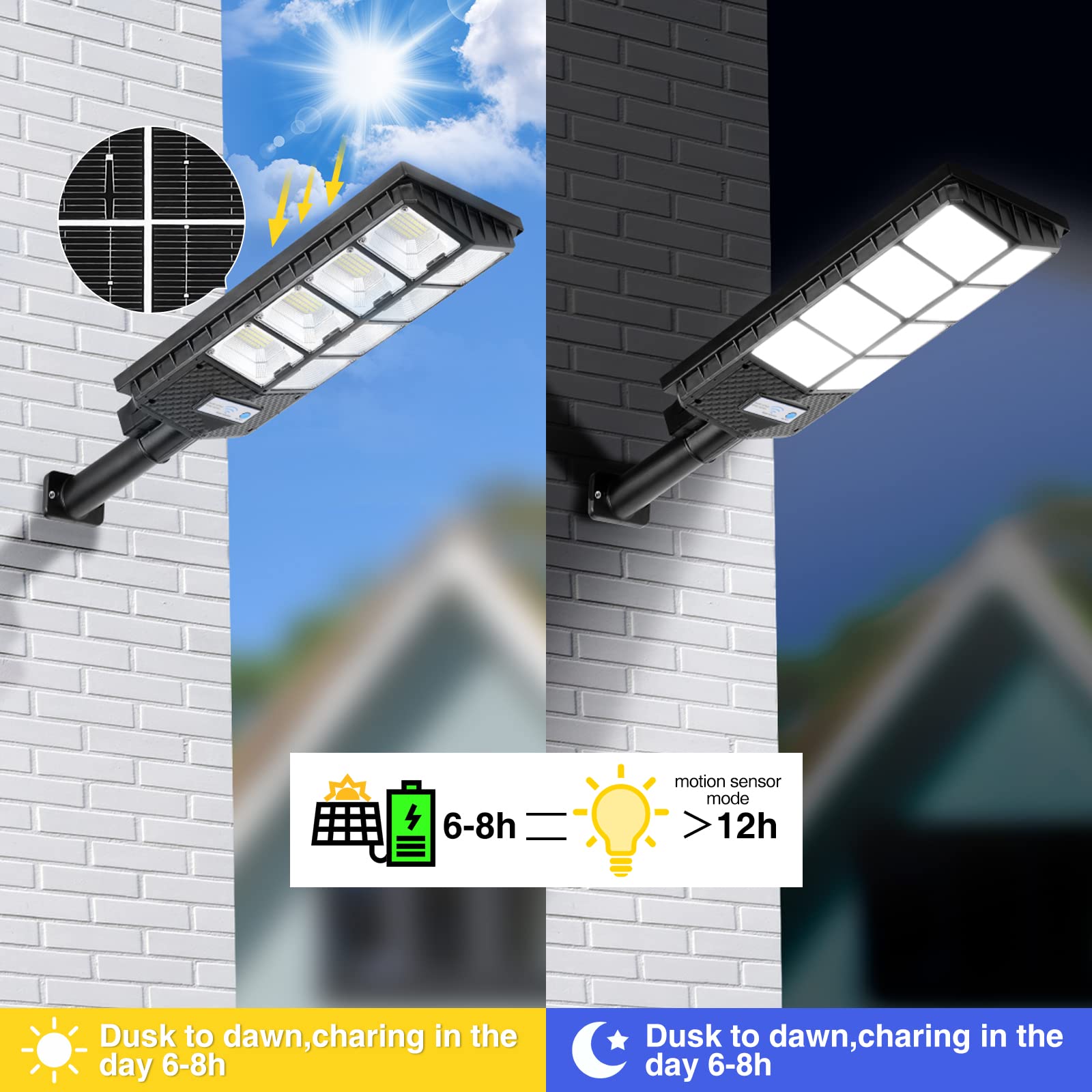 ZJOJO Solar Street Lights 10000LM 448 LEDs Dusk to Dawn Wide Angle Motion Sensor Remote Control 2-Pack White