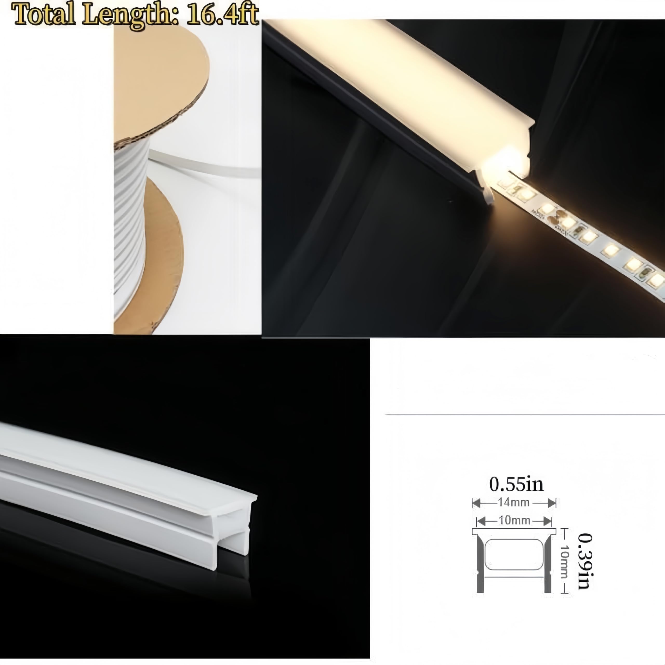 Ksdlmpa Silicone Led Channel System, 16.4Ft/5M Through Free White 10X10Mm Diy Led Neon Rope Light Ip67 Waterproof Tube For 5Mm S