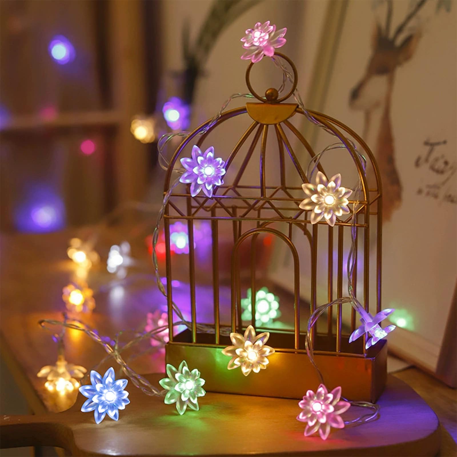 Decorative Flower String Lights  9.8 Ft 30 Led Battery & Usb Plug In Powered Novelty Fairy Floral Lamps For Bedroom Window Garden Wedding Party Christmas Easter Tree Hanging Decor (Multicolor)
