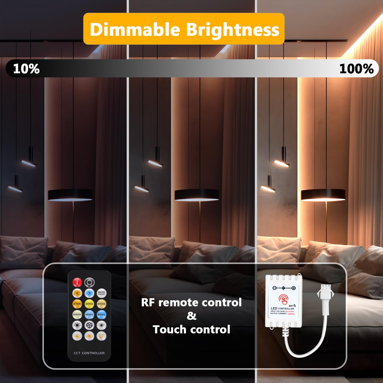 Daybetter Cob Led Strip Lights, Tunable White(2700K-6500K) Cob Led Lights With 6080 Leds, 24V Adapter, Rf Remote, Dimmable High