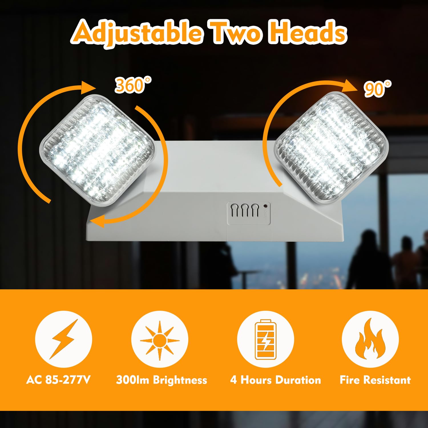 Apmeetlux Plug In Emergency Lights For Business Home Power Failure 4Hours 300Lm Led Commercial Emergency Light Fixtures With Battery Backup Rechargeable Adjustable Two Heads Ac85-277V