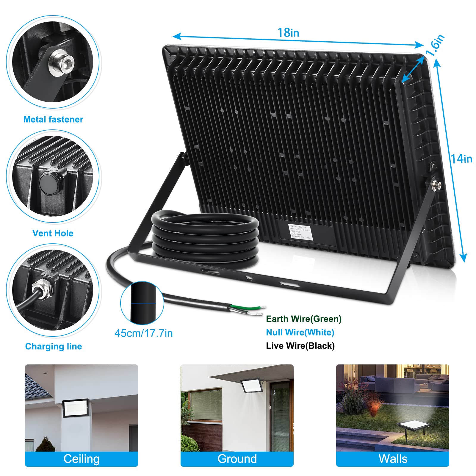 XYCN 400W LED Flood Light - 50000LM Super Bright, IP66 Waterproof, 5000K Daylight White, Model PG-TGD, 1 Pack