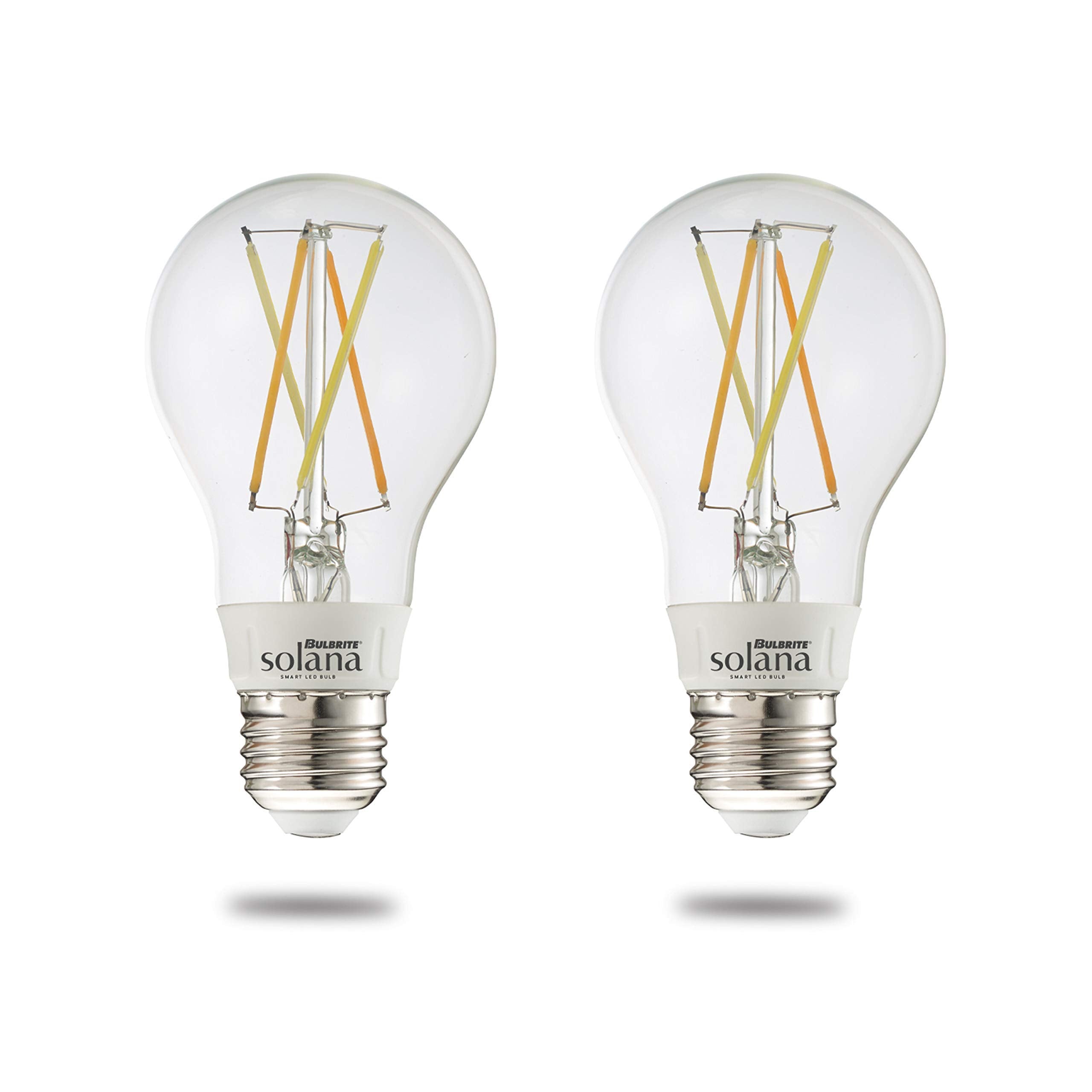 Bulbrite Solana 2-Pack A19 Wifi Connected Edison Filament Led Smart Light Bulb, Clear