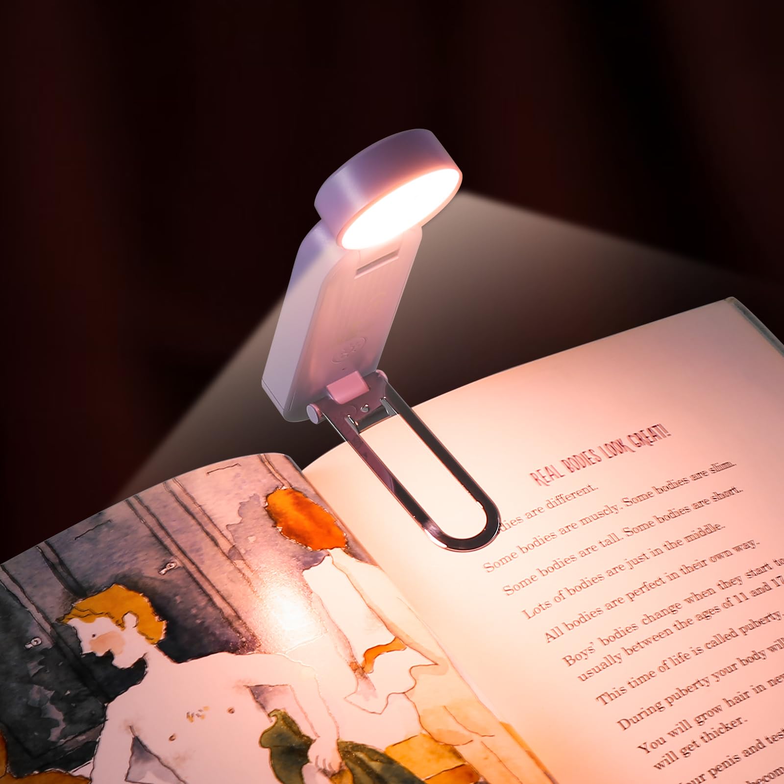 Vavofo Usb Rechargeable Book Light, Blue Light Blocking, Amber Light Clip On Bookmark Shaped Reading Light, Eye Care 6 Leds Book Light For Bookworms Reading In Bed With 9 Lighting Modes (Purple)