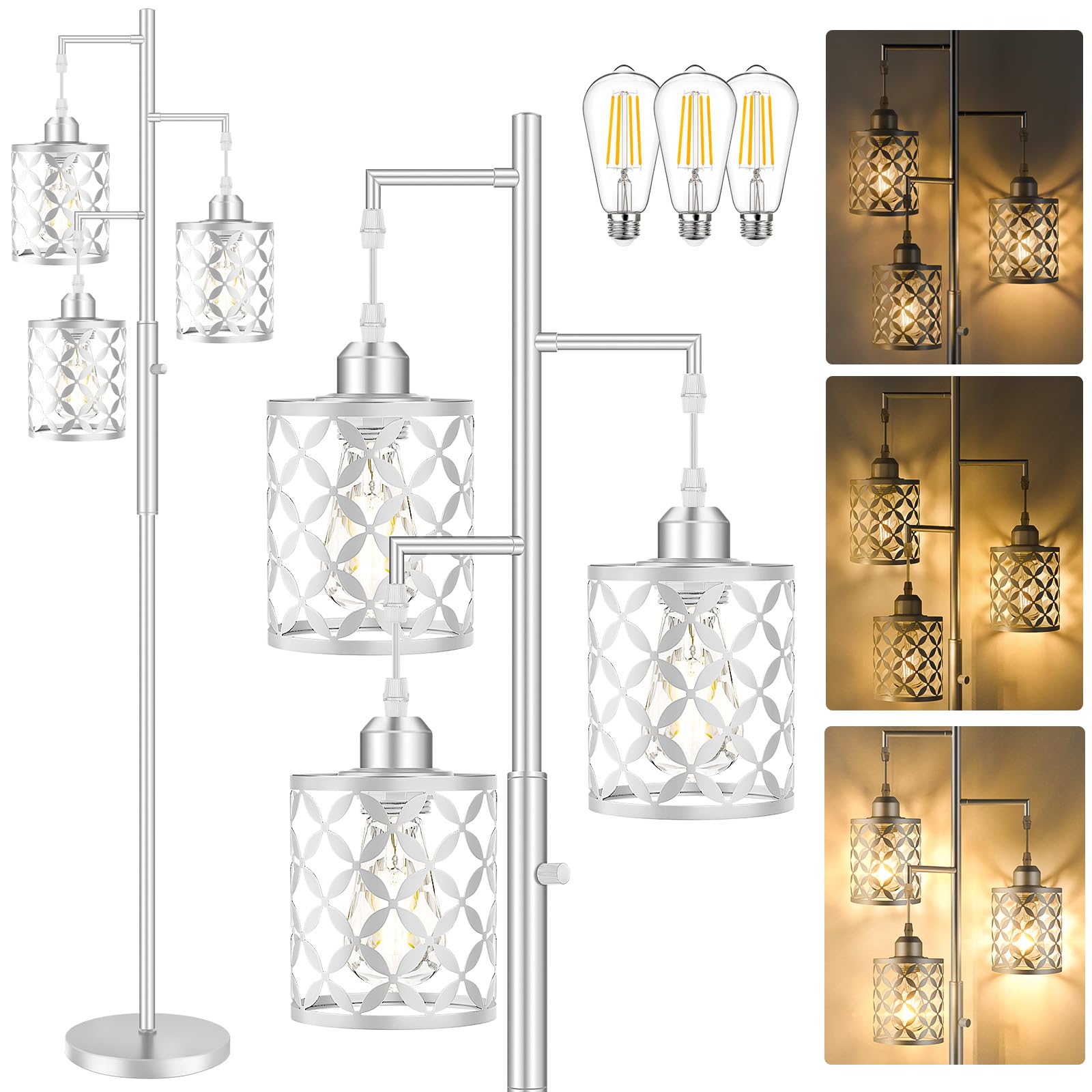 Ghoocemlux 68'' Dimmable Floor Lamp, Modern Standing Lamp With Elegant Metal Cages, Industrial Tall Tree Floor Lamps For Living 