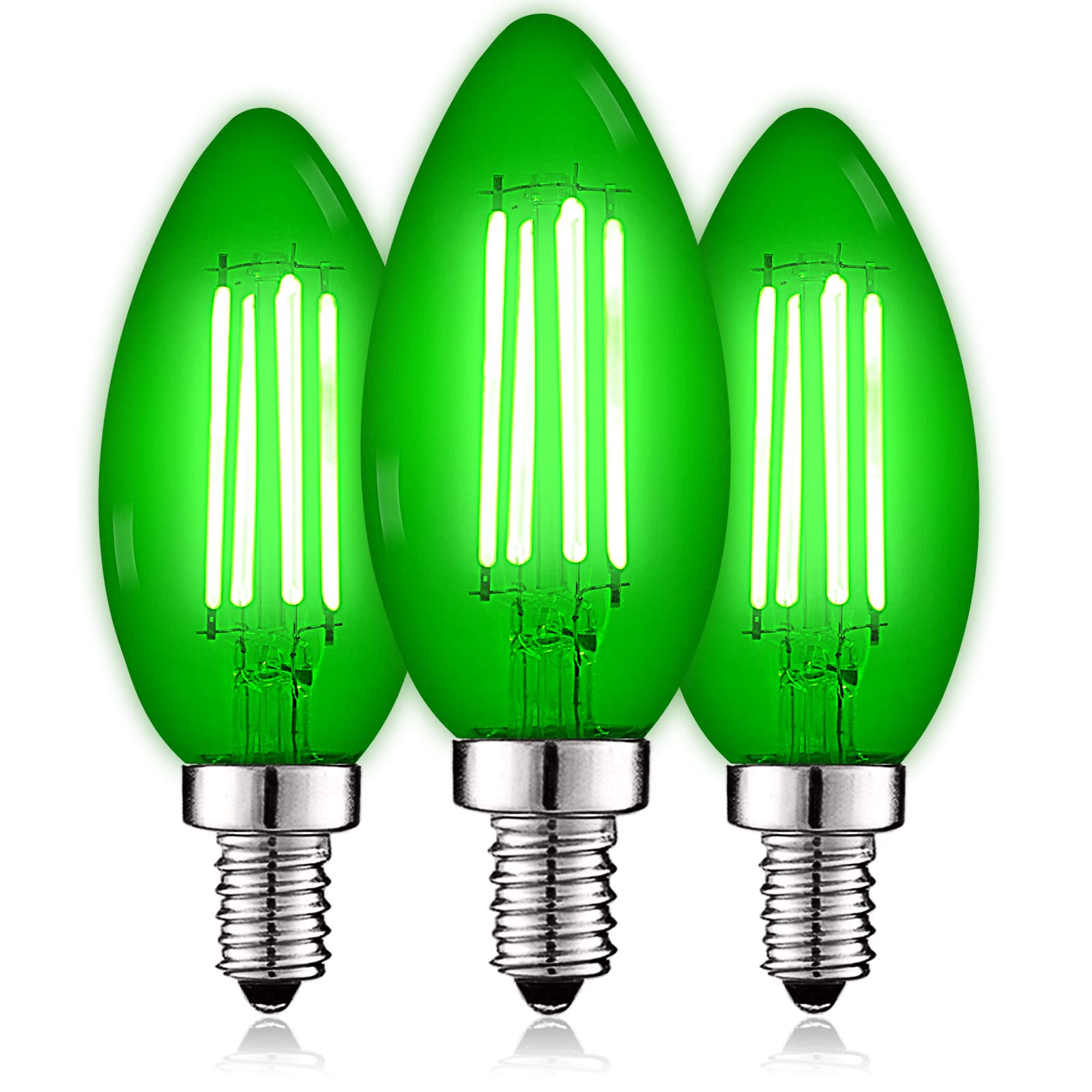 LUXRITE E12 LED Filament Bulb, Green Glass, 4.5W (40W Equivalent), Candelabra Base, 3 Count, Model LR21742-3