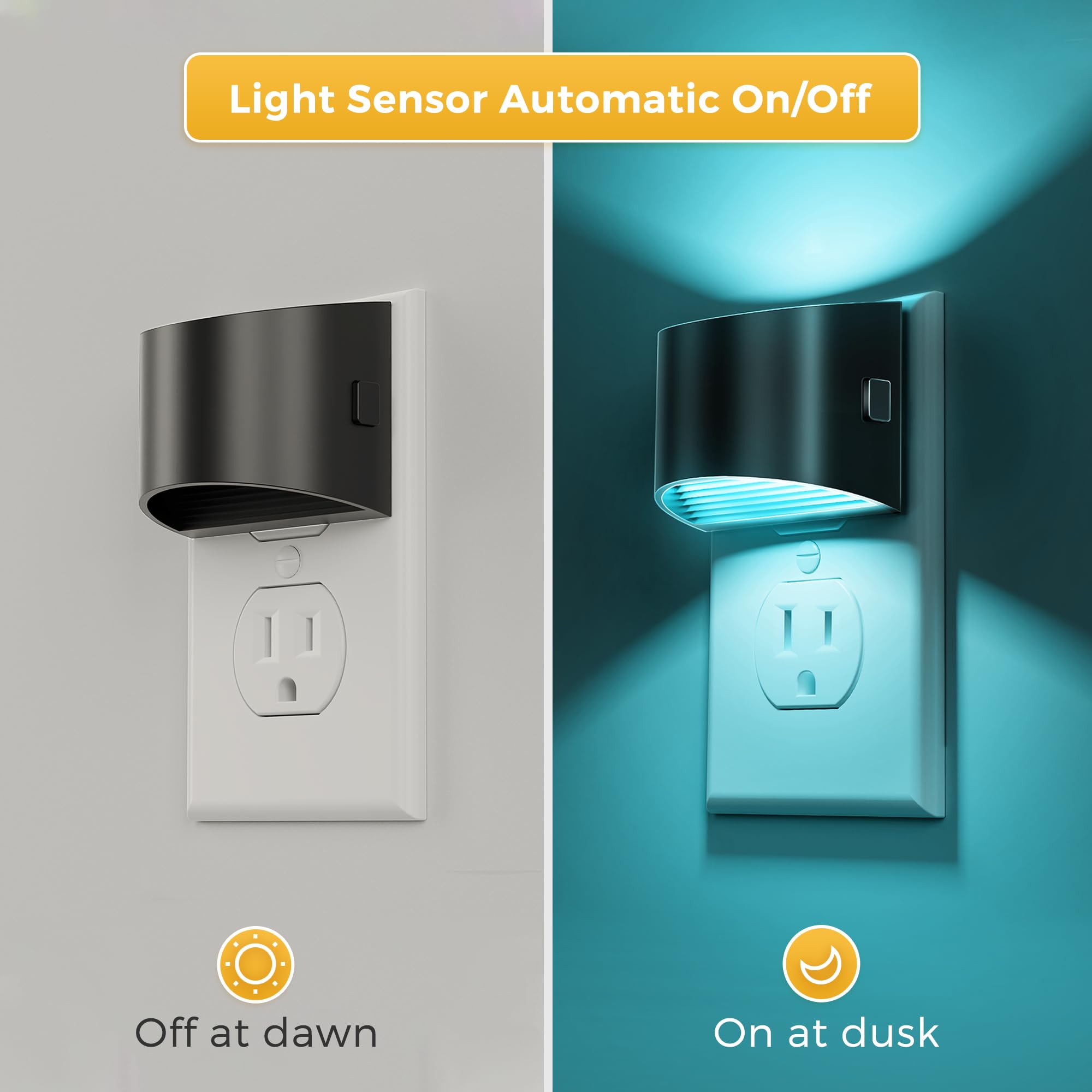 L LOHAS LED Night Lights, 8 RGB Colors, Dusk to Dawn Sensor, 2 Pack, Black-Multi Colors, Model GY10709US-2