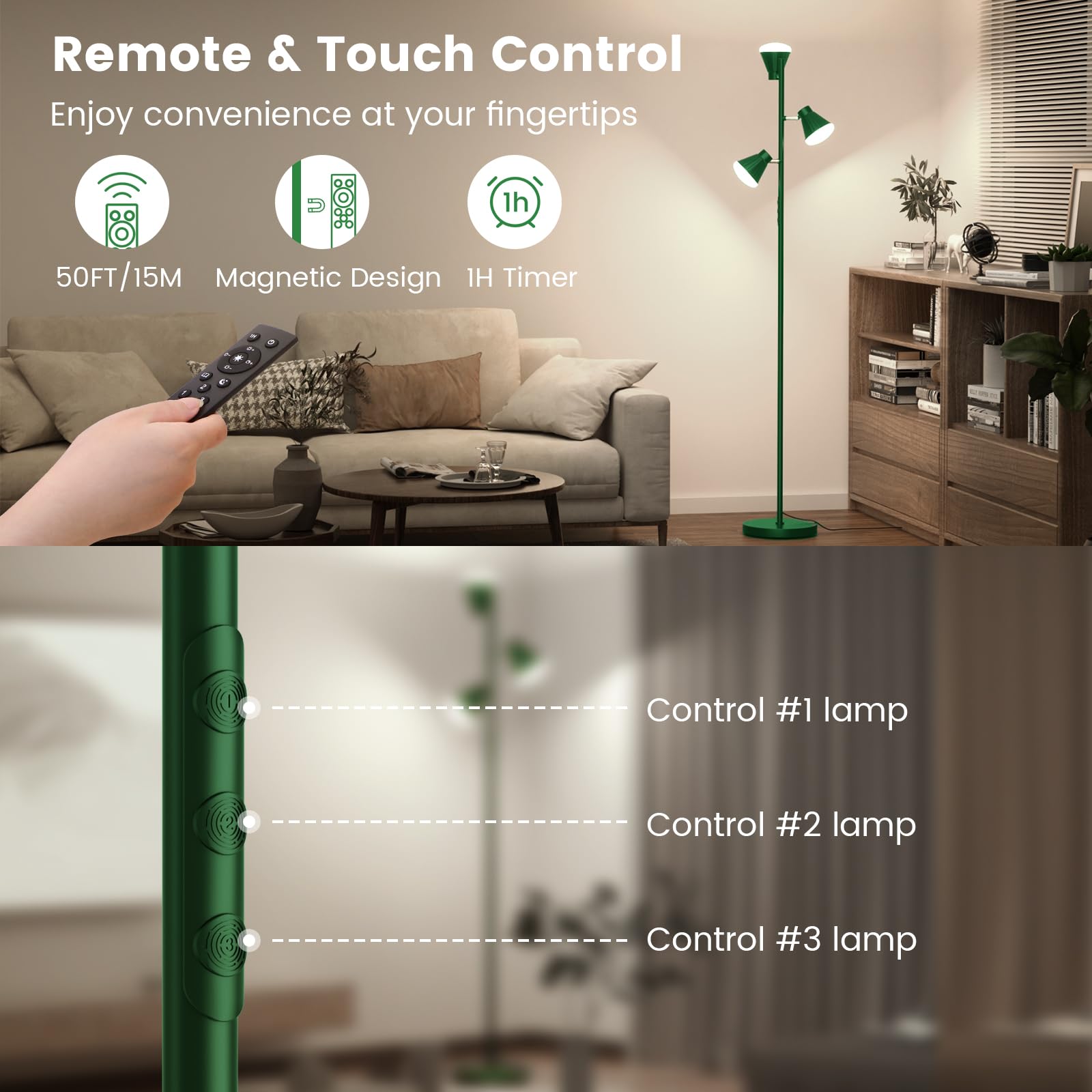 SIBRILLE 36W LED Floor Lamp, Dimmable with Remote, 4 Color Temps, Green, Model H107812
