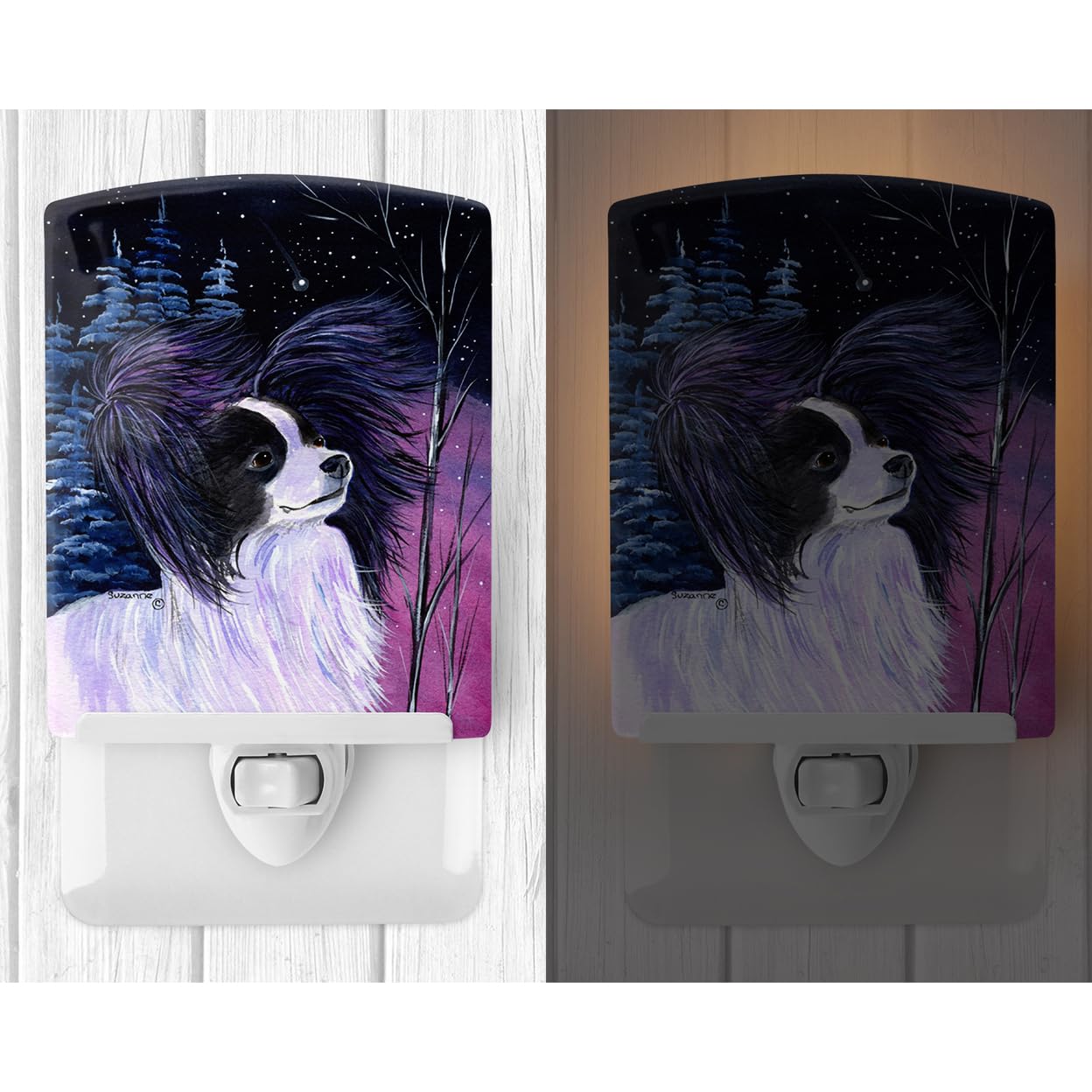 Carolines Treasures Night Light, Papillon Design, Ceramic, UL-Certified, 6x4x3in, Multicolor, Model SS8377CNL