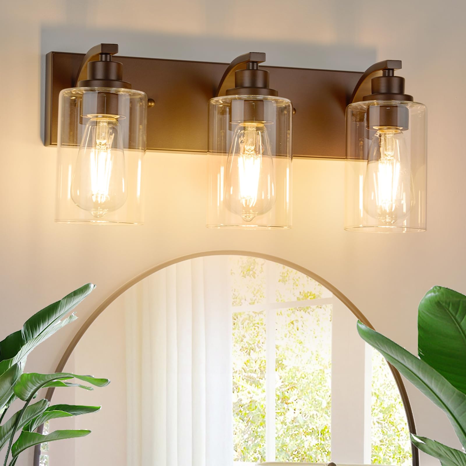 Alaislyc 3-Light Bathroom Vanity Light Fixture, Modern Bronze Over Mirror With Clear Glass Shade