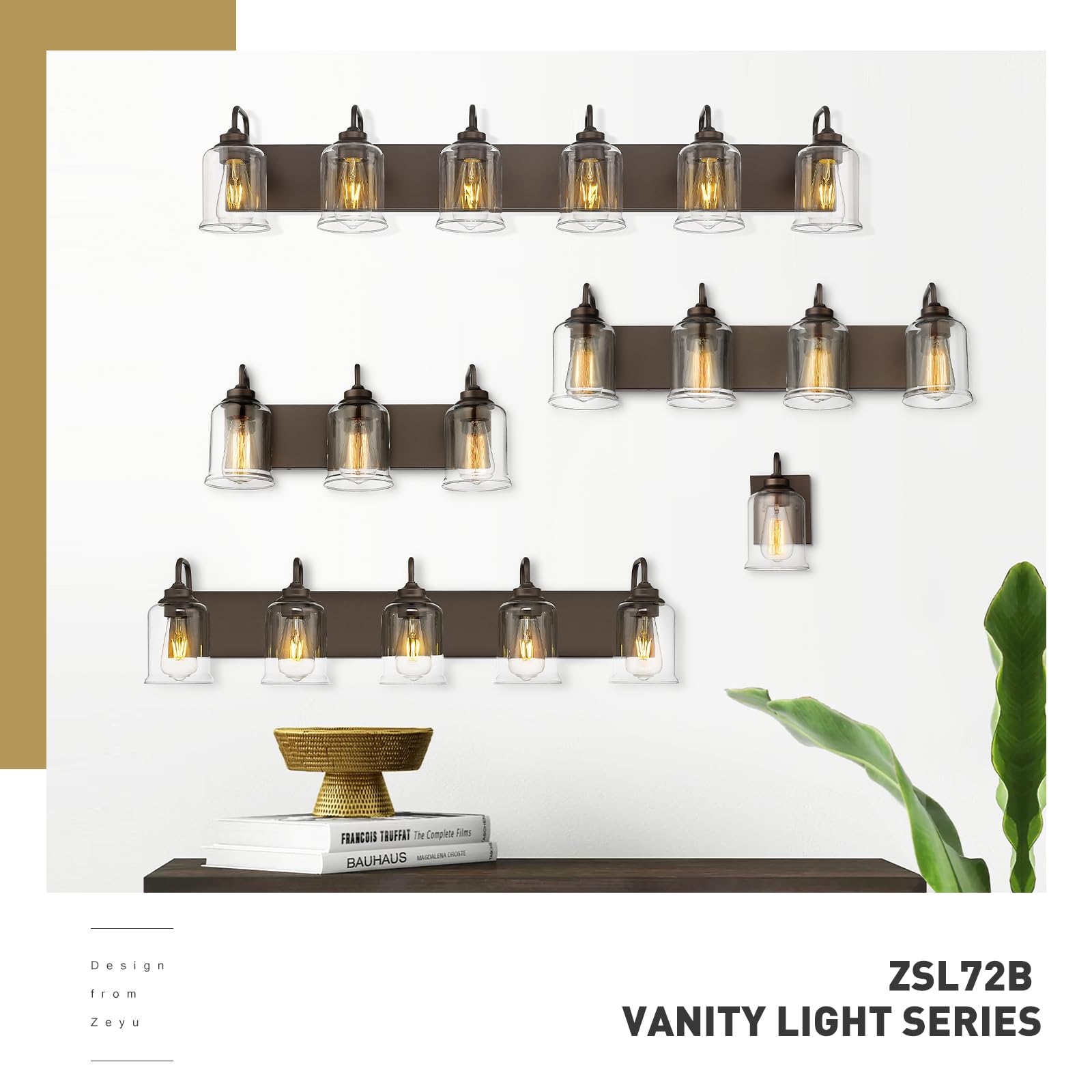 zeyu 6-Light Farmhouse Bathroom Vanity Lights, Oil Rubbed Bronze, Clear Glass Shade, Model ZSL72B-6W ORB