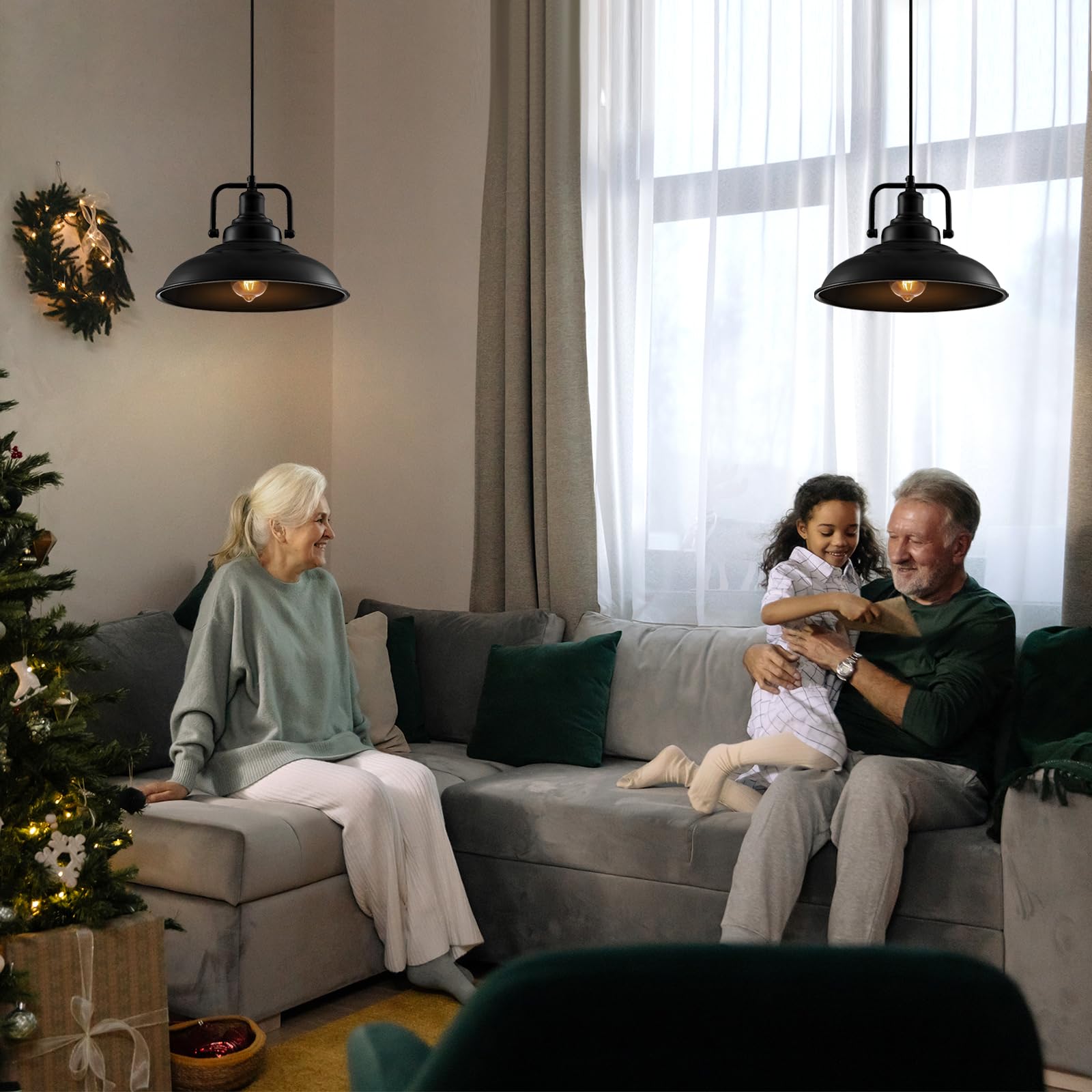 Sesiment Black Pendant Light Fixtures 12.5 Inches 3 Packs,Matte Pendant Lights Kitchen Island,Industrial Pendant Light,Vintage F