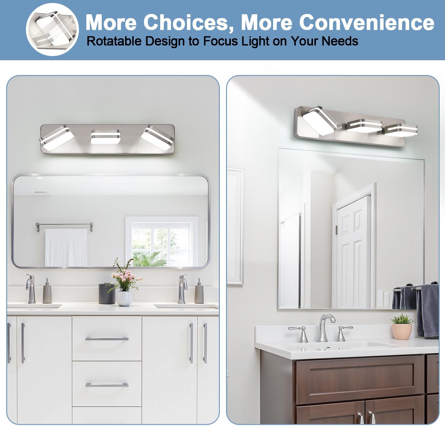 1300Lm Led Modern Bathroom Vanity Light Fixtures  360?Rotate Acrylic Brushed Nickel Vanity Lights For Bathroom  Modern Wall Lighting Fixtures Over Mirror Kitchen Living (Natural White Light 5000K)
